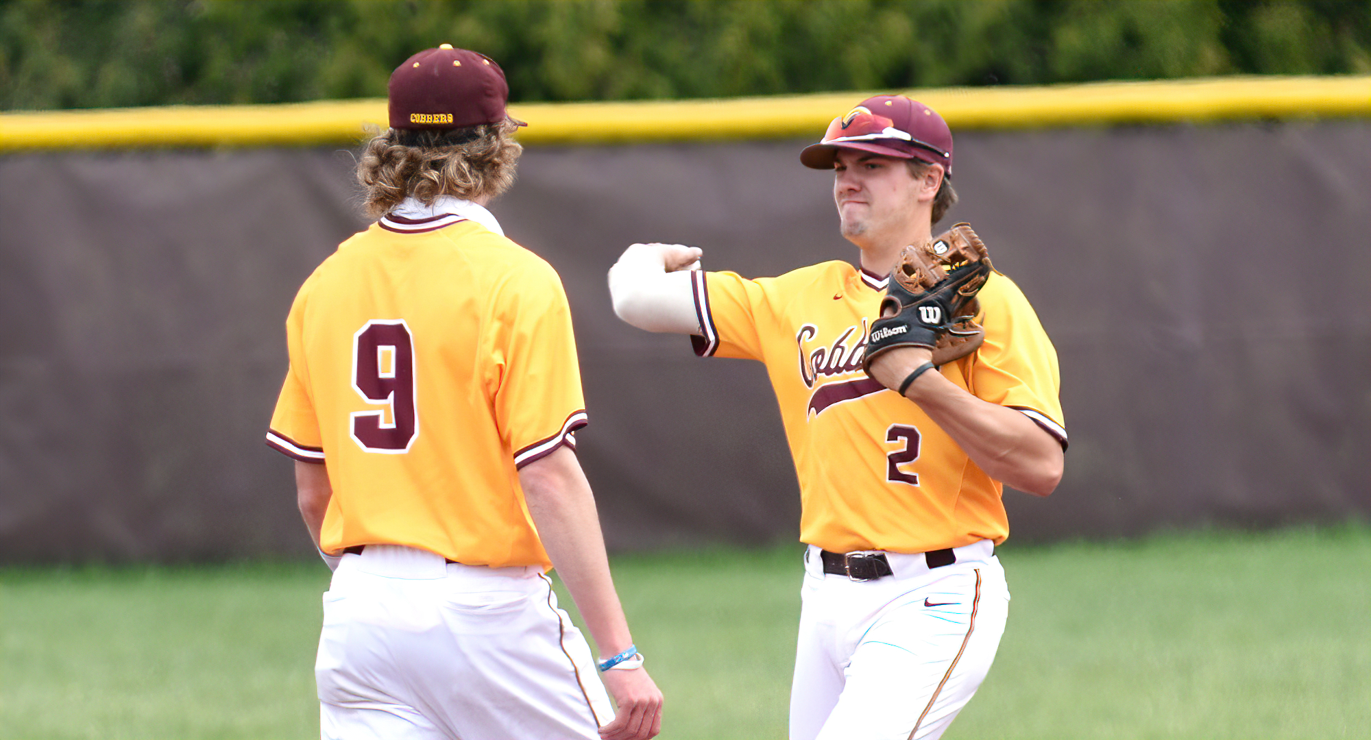 Matt Gruber (#2) and Thomas Horan (#9) both had a game-high three hits in the Cobbers' season opener against St. Mary's in Florida.