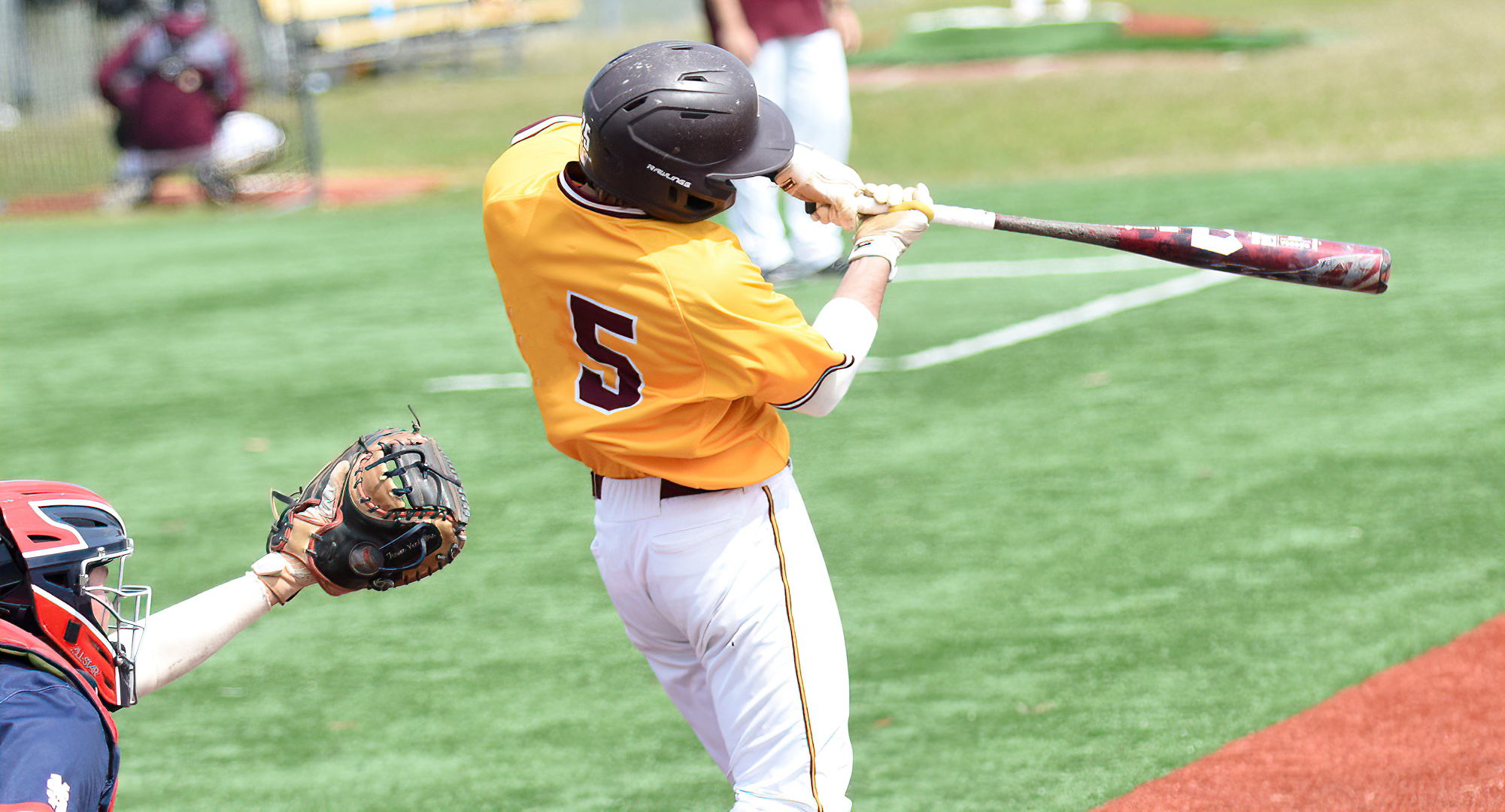 Carter Mulcahy had a hit in both games in the Cobbers' split with Calvin. He had two hits and two RBI and extended his hit streak to five games.