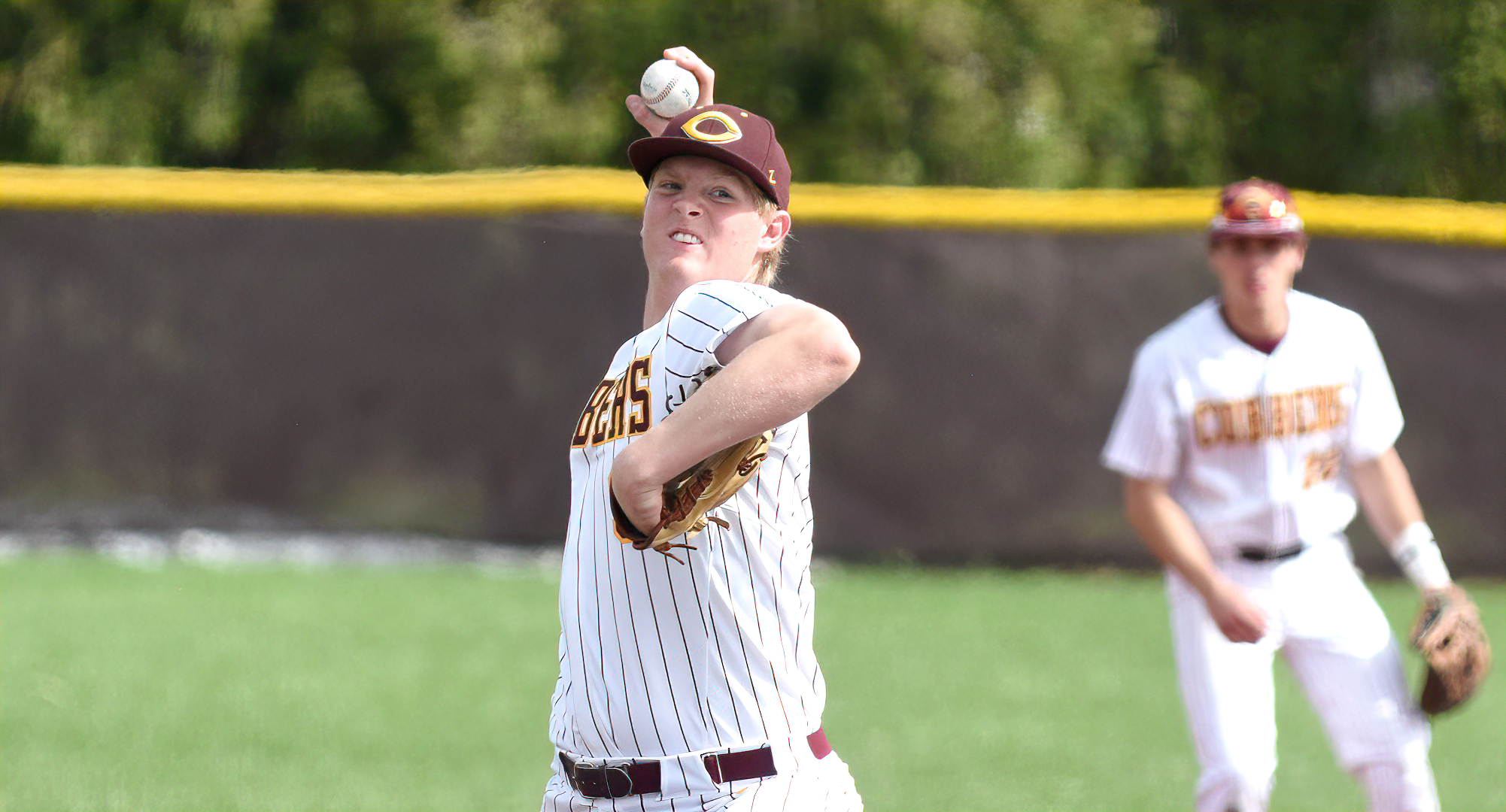 Dylan Erholtz didn't allow a hit and struck out three to pick up the win in the opener of the Cobbers' sweep over Bethany (W.V.)