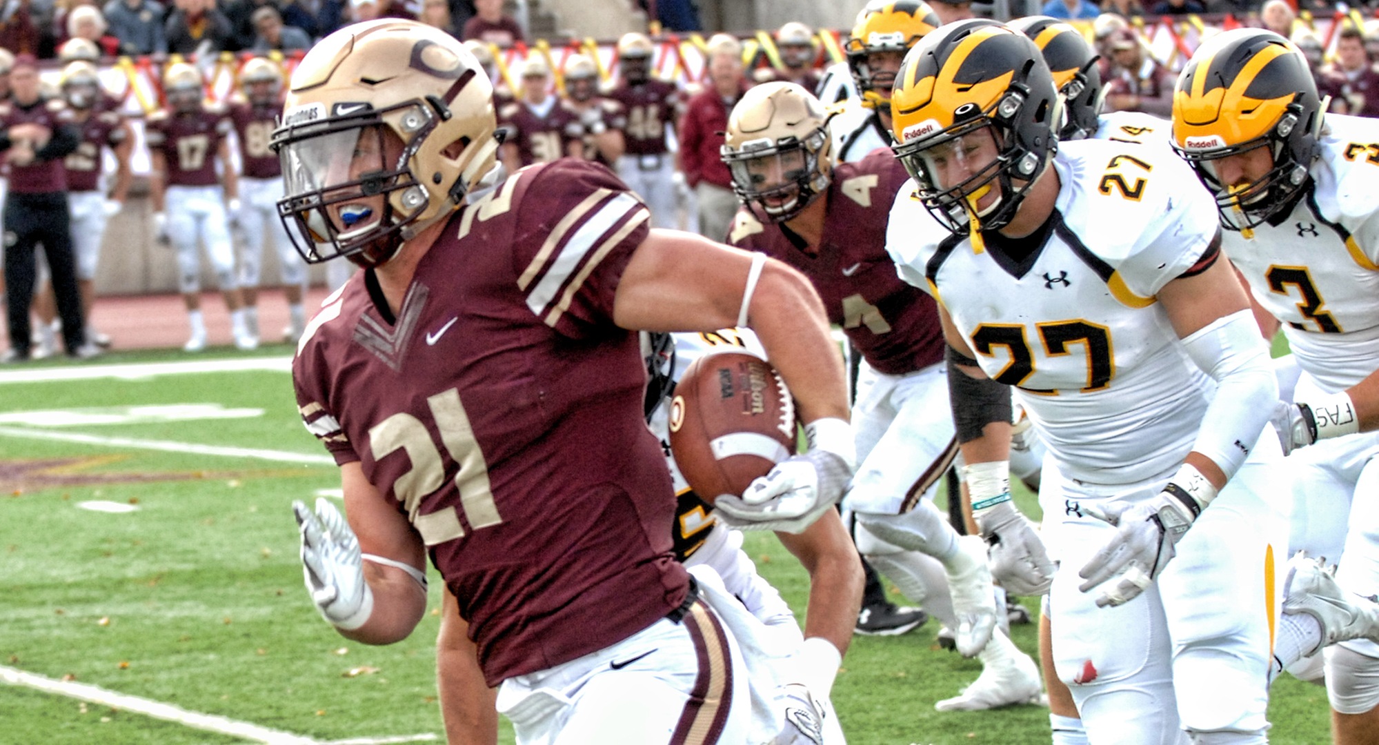 Senior Chad Johnson scored three TDs to break the school's all-time touchdown record in the Cobbers' 45-0 win at Hamline.