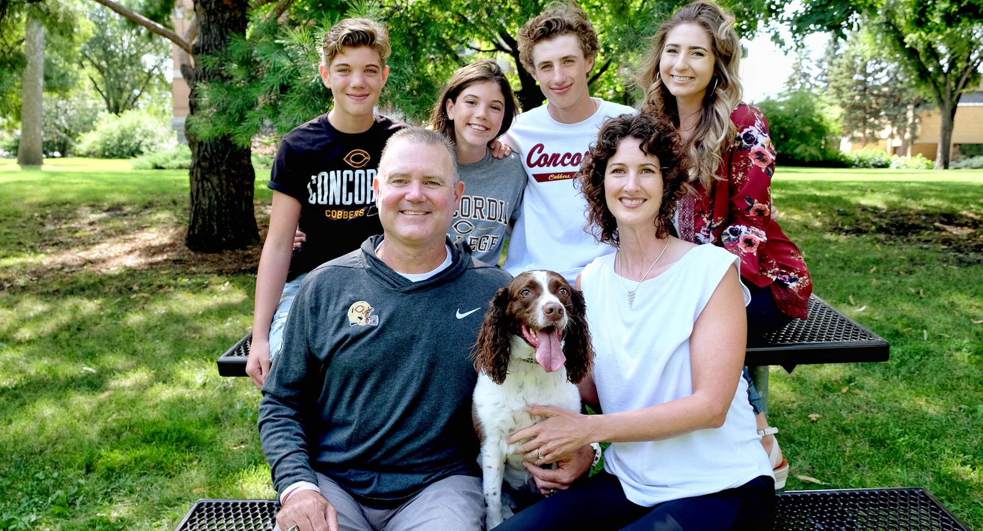 Terry Horan and family. Bottom row: Terry, dog Lucky, wife Michelle. Top row (L-R): Tate, Annie, Thomas, Meghan.