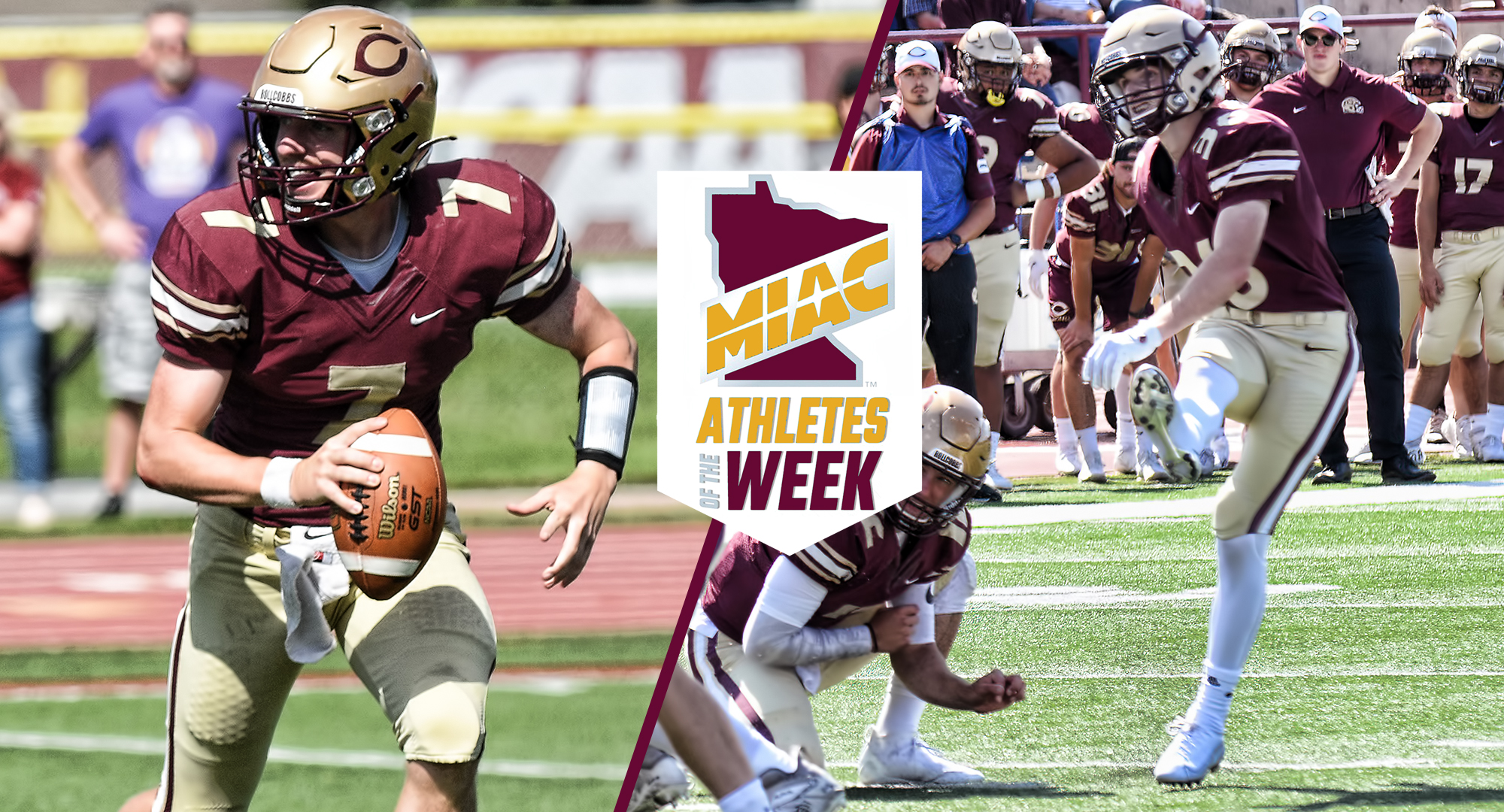 Senior Tanner Dubois (L) was named the MIAC Offensive Player of the Week and freshman Damien Silus was named the MIAC Special Teams Player of the Week.