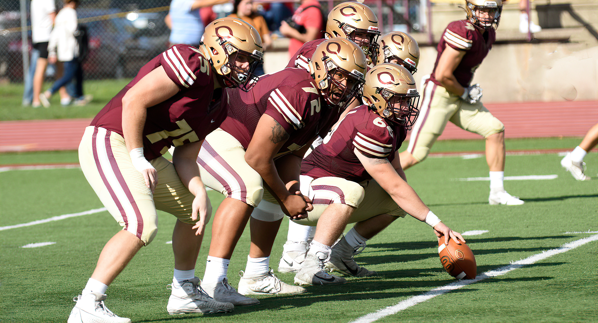 The Cobber offensive line cleared the way for 289 rushing yards in the team's 34-27 win over Macalester in the very first Skyline Division game.