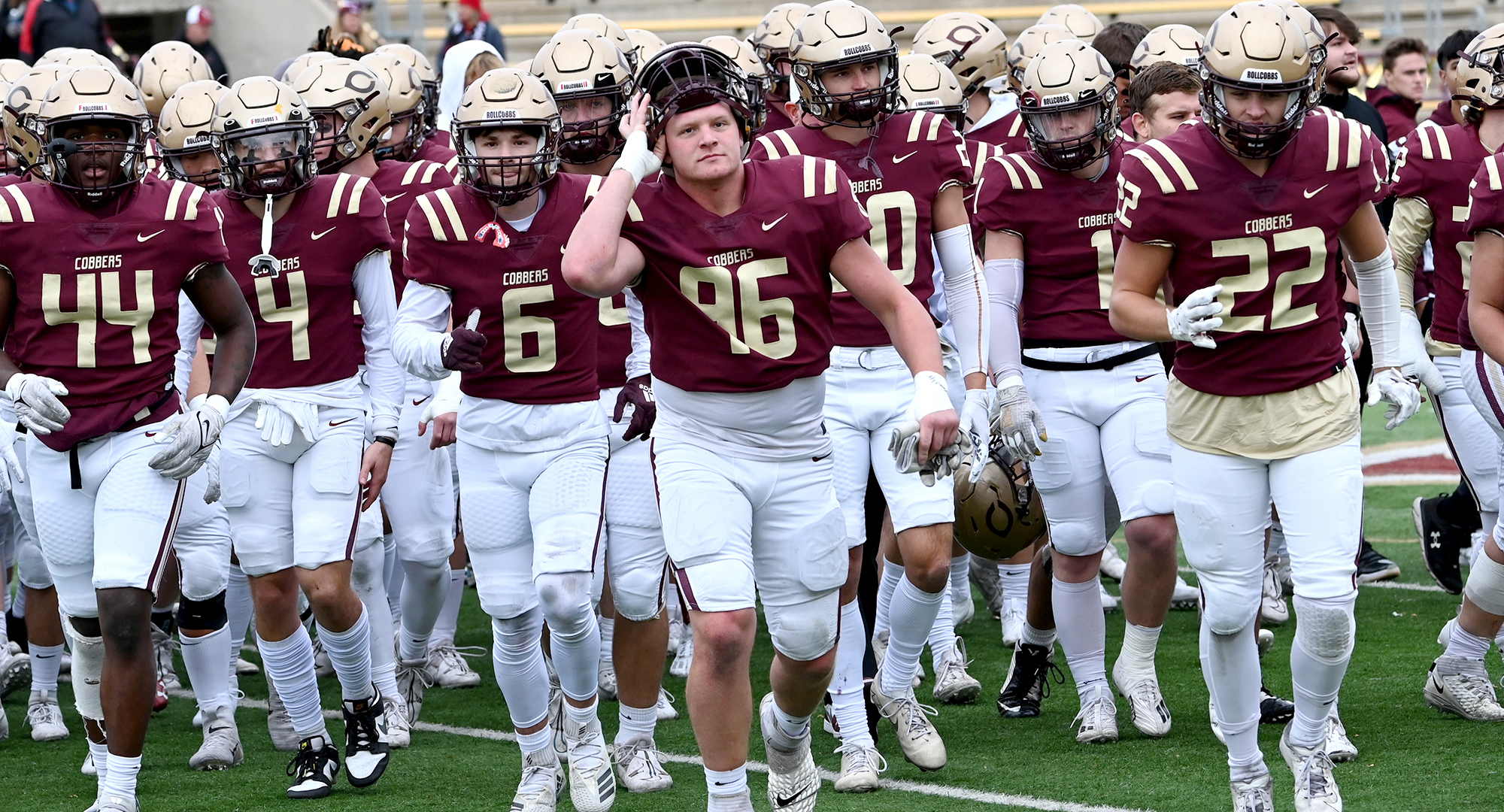 Mason Swanson (#96) was one of the of leaders of the Cobber defense which held Augsburg to a season-low offensive output.