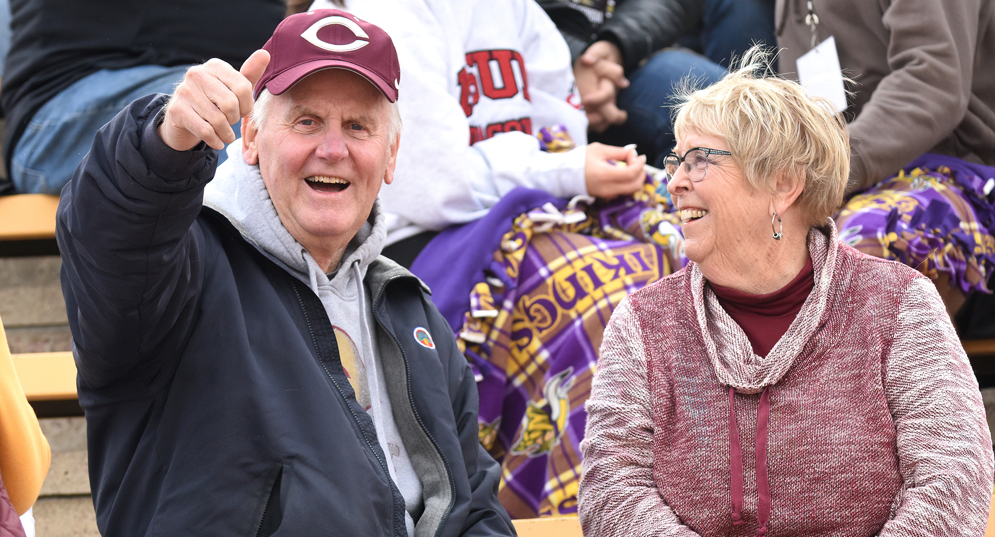 Concordia Hall of Fame student-athlete, coach and administrator Bob Nick is with his wife Connie at a Cobber football game in 2022.