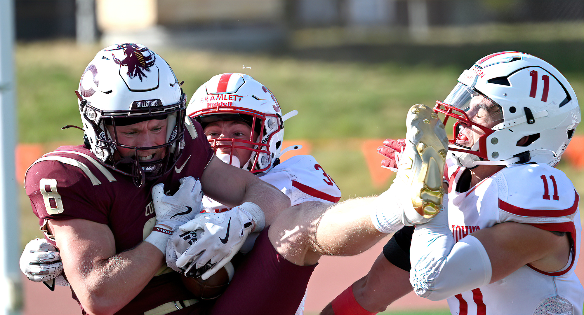 Owen Miller hauls in a 15-yard touchdown reception in the third quarter of the Cobbers' game against St. John's.