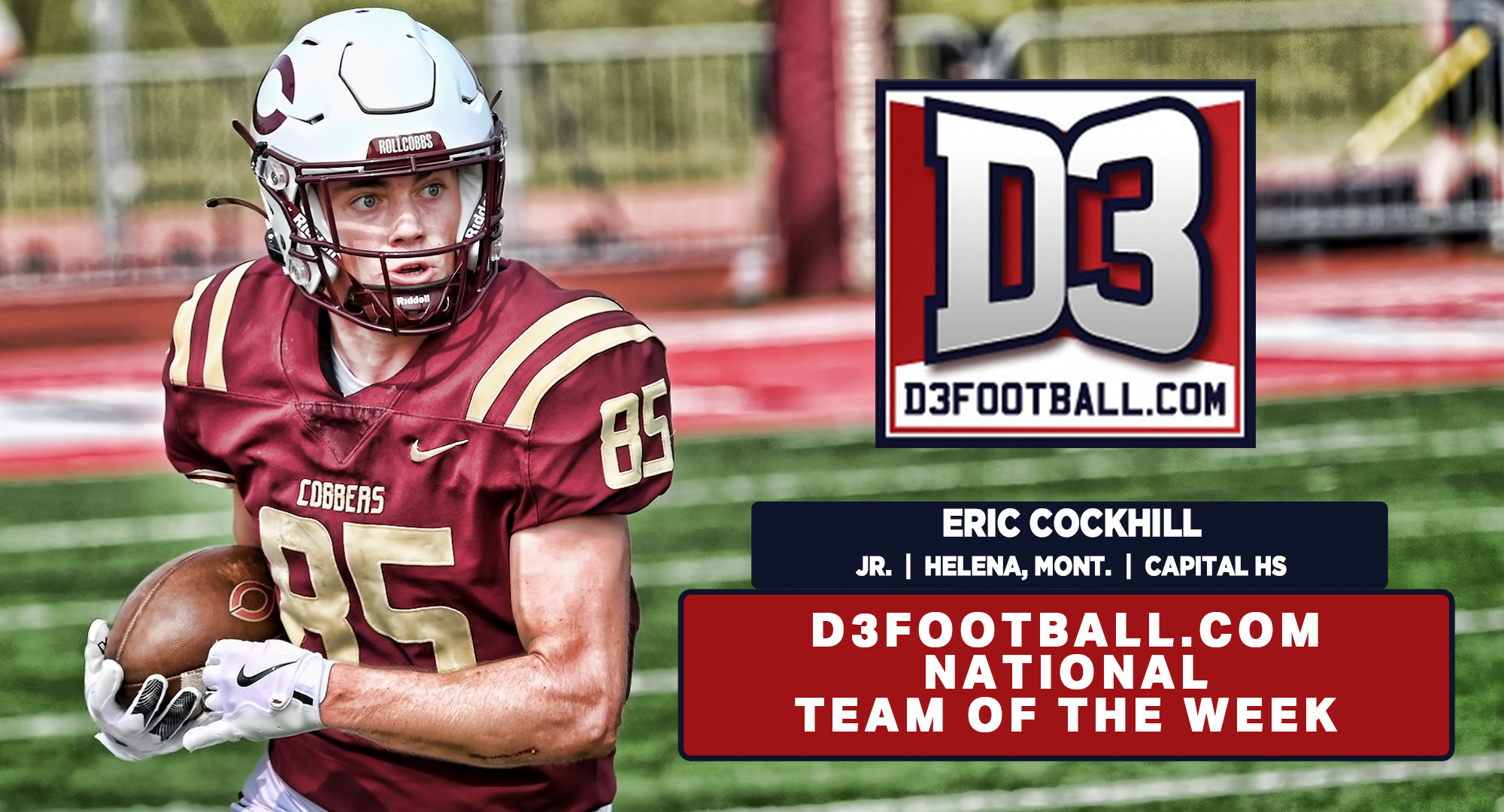 Eric Cockhill was named to the D3football.com National Team of the Week for his performance in the Cobbers’ 41-7 win at Hamline.