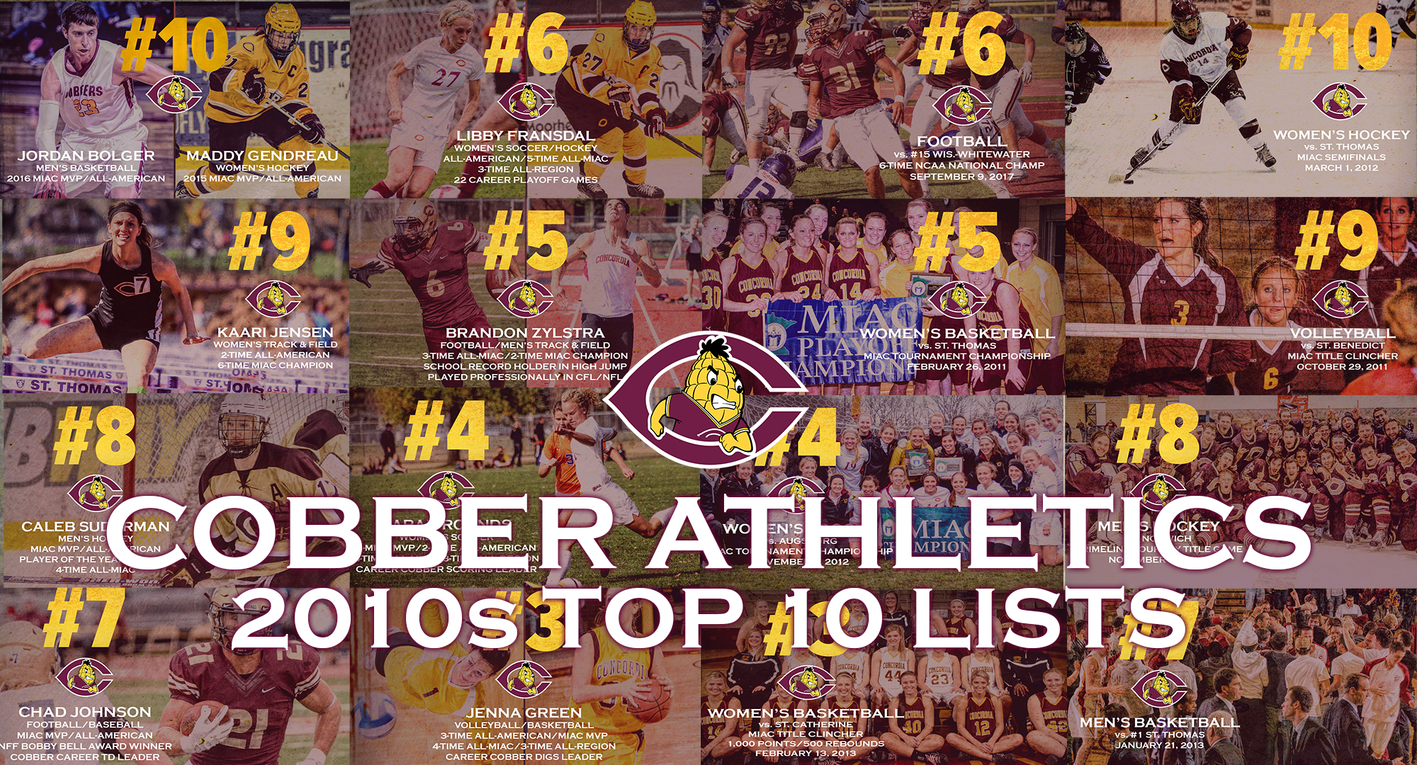 Cobber Athletics Top 10 Lists from the 2010s