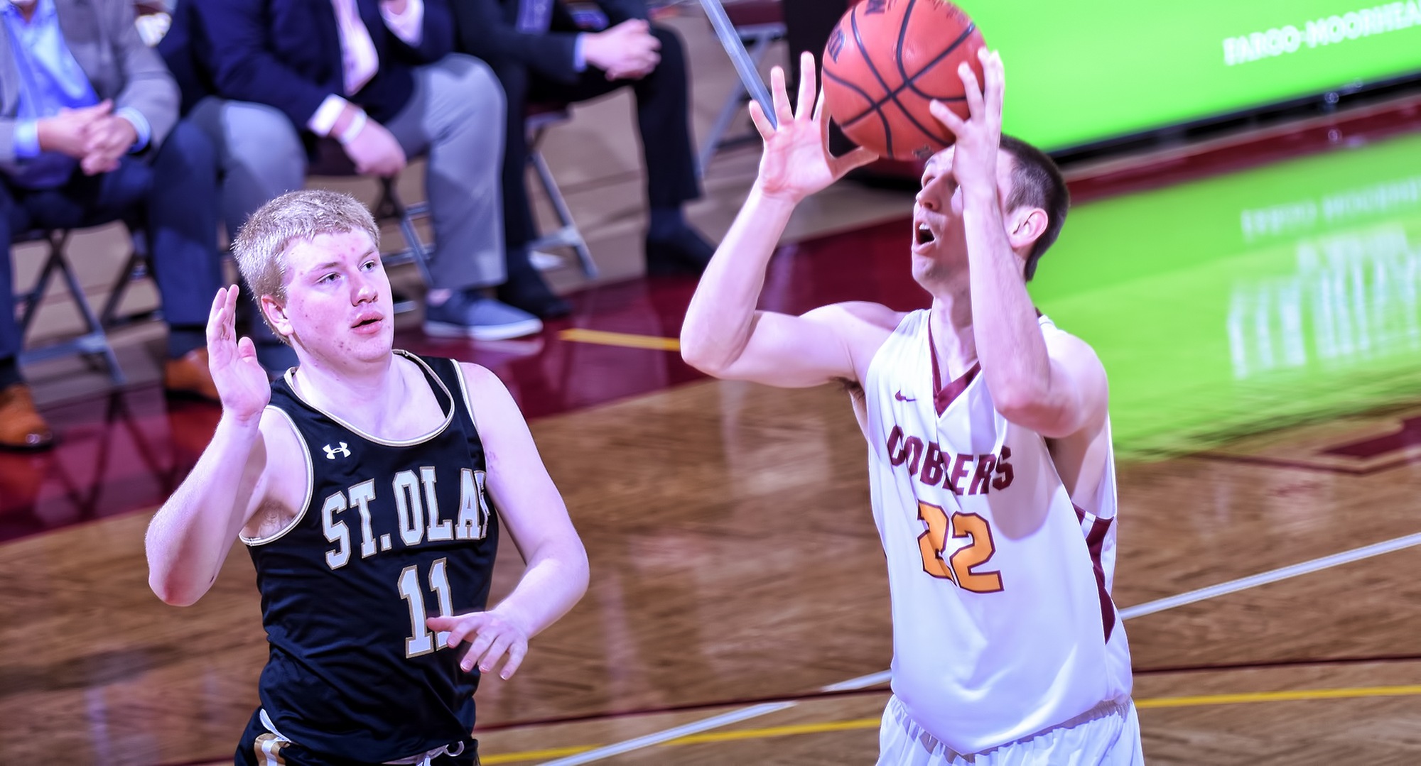 Junior Jacob Fredrickson went 3-for-5 from the floor, 5-for-7 from the free throw line and finished with a team-high 11 points in the Cobbers' game at St. Olaf.