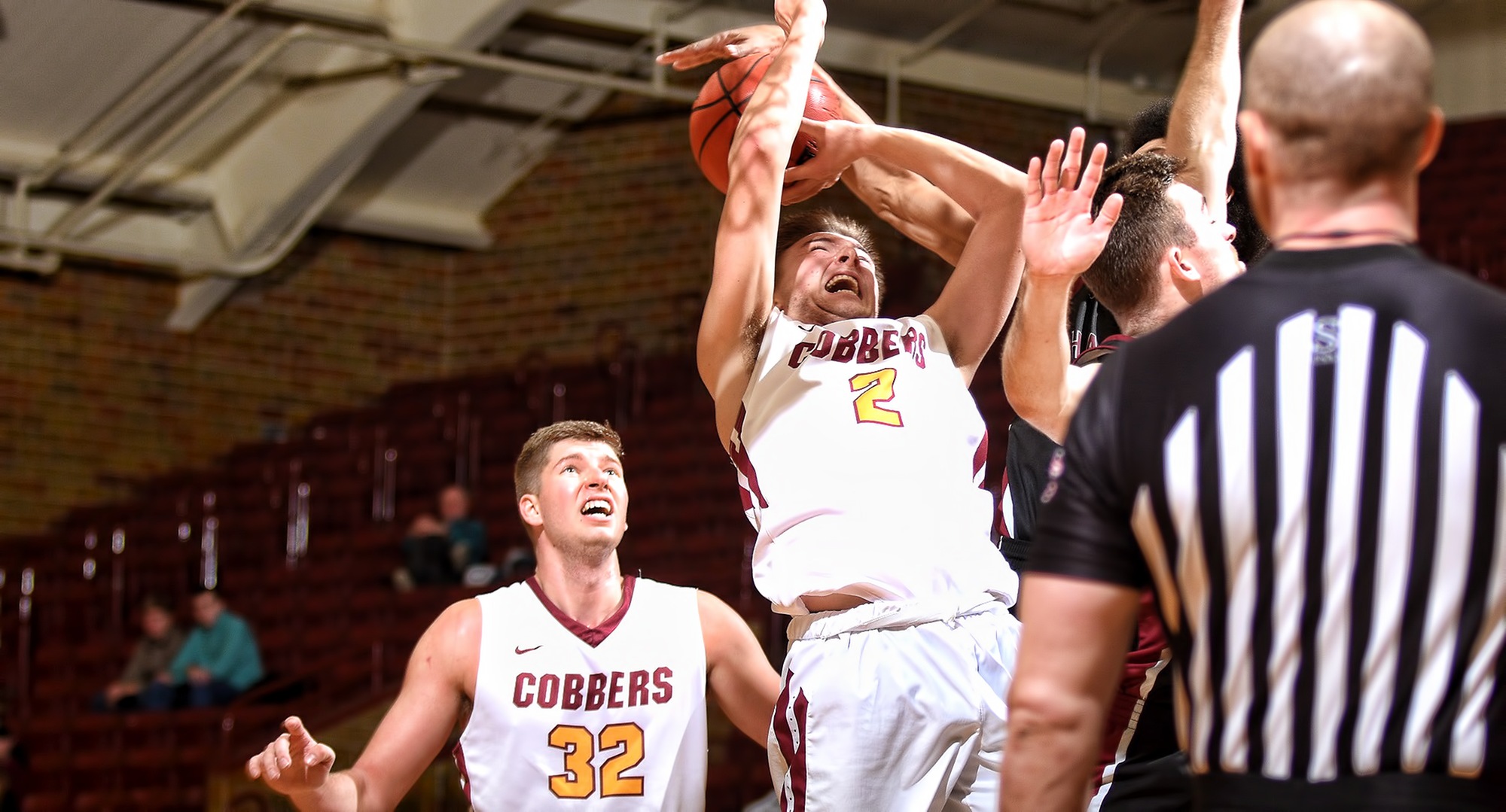 Junior Bryde Urie gets fouled on the way to the basket in the second half of the Cobbers' game with Hamline. Urie tied his career high with 25 points.