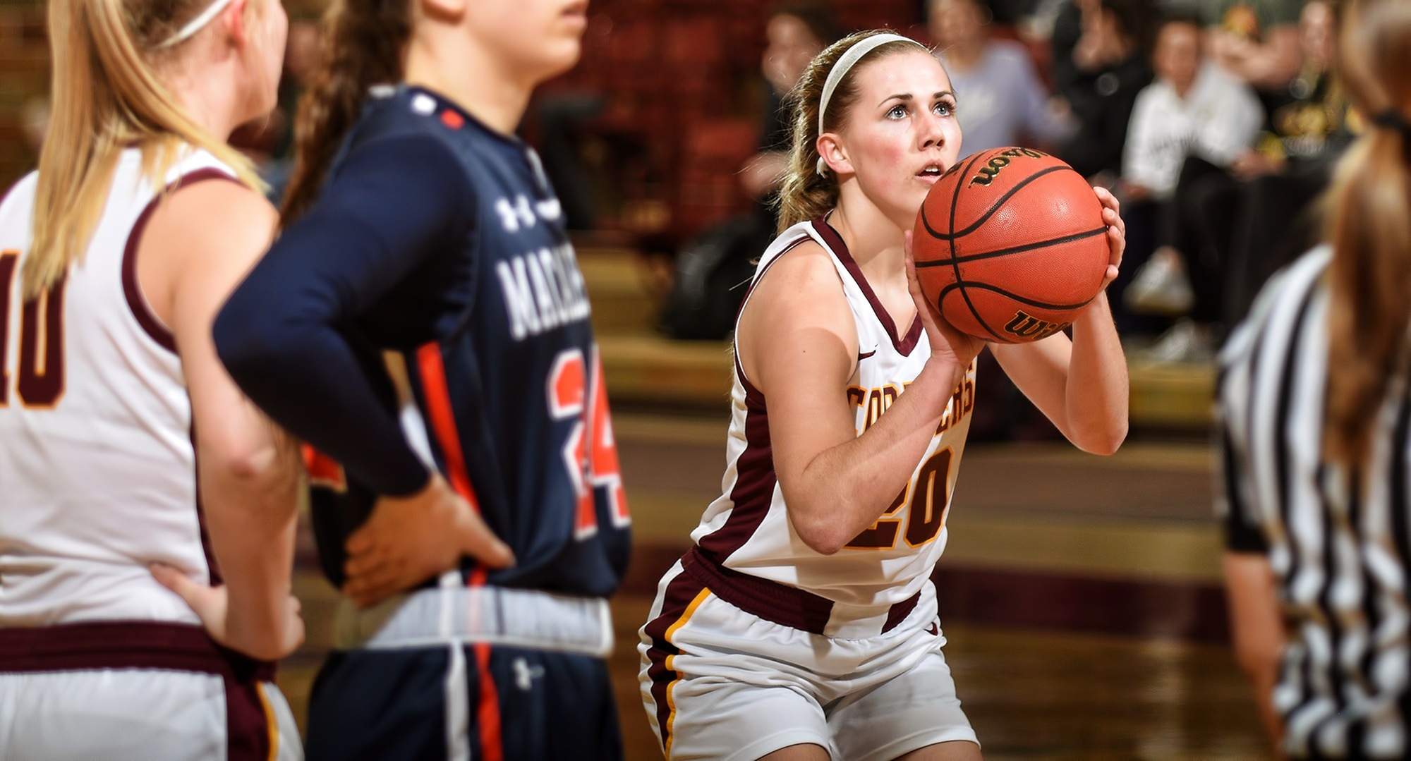 Freshman Emily Beseman connects on one of her game-high 12 free throws in the Cobbers' win over Macalester. She was 12-for-12 from the line and finished with a game-high 17 points.