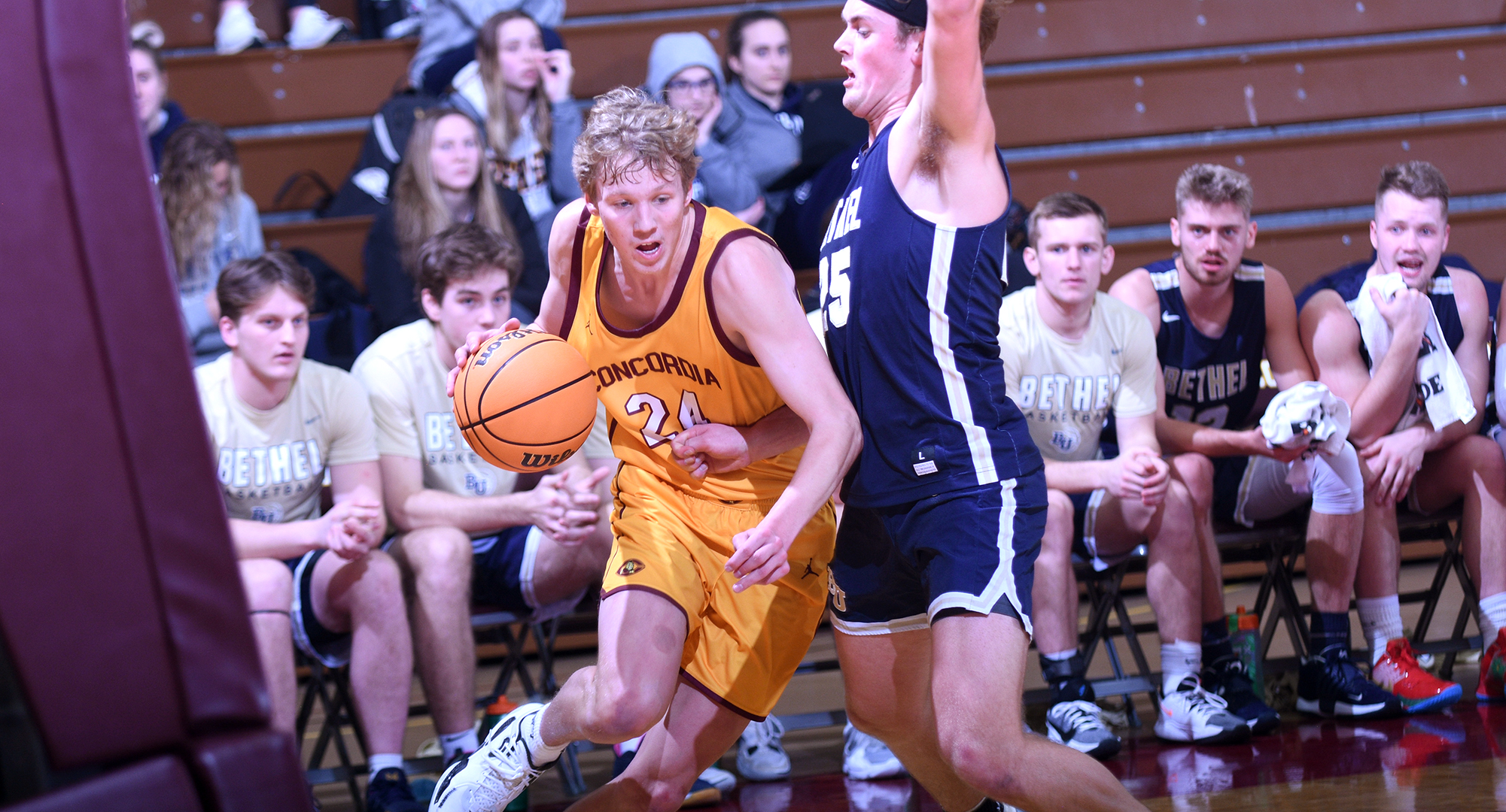 Dylan Inniger went 9-for-19 from the floor and 4-for-8 from distance to finish with a game-high 24 points in the Cobbers' playoff game at Bethel.