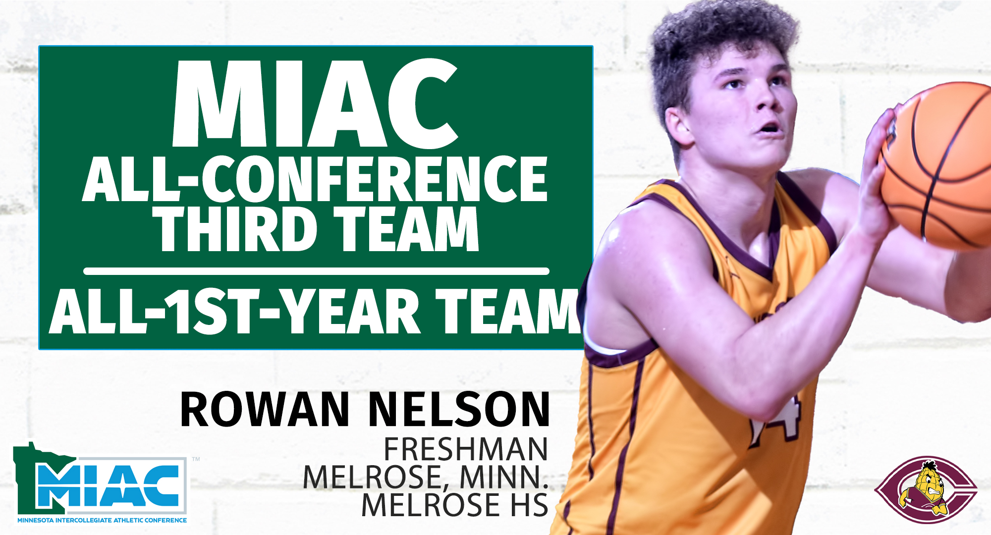 Rowan Nelson became the first player in Cobber history to receive MIAC All-Conference honors and be placed on the MIAC All-First-Year Team in the same year.