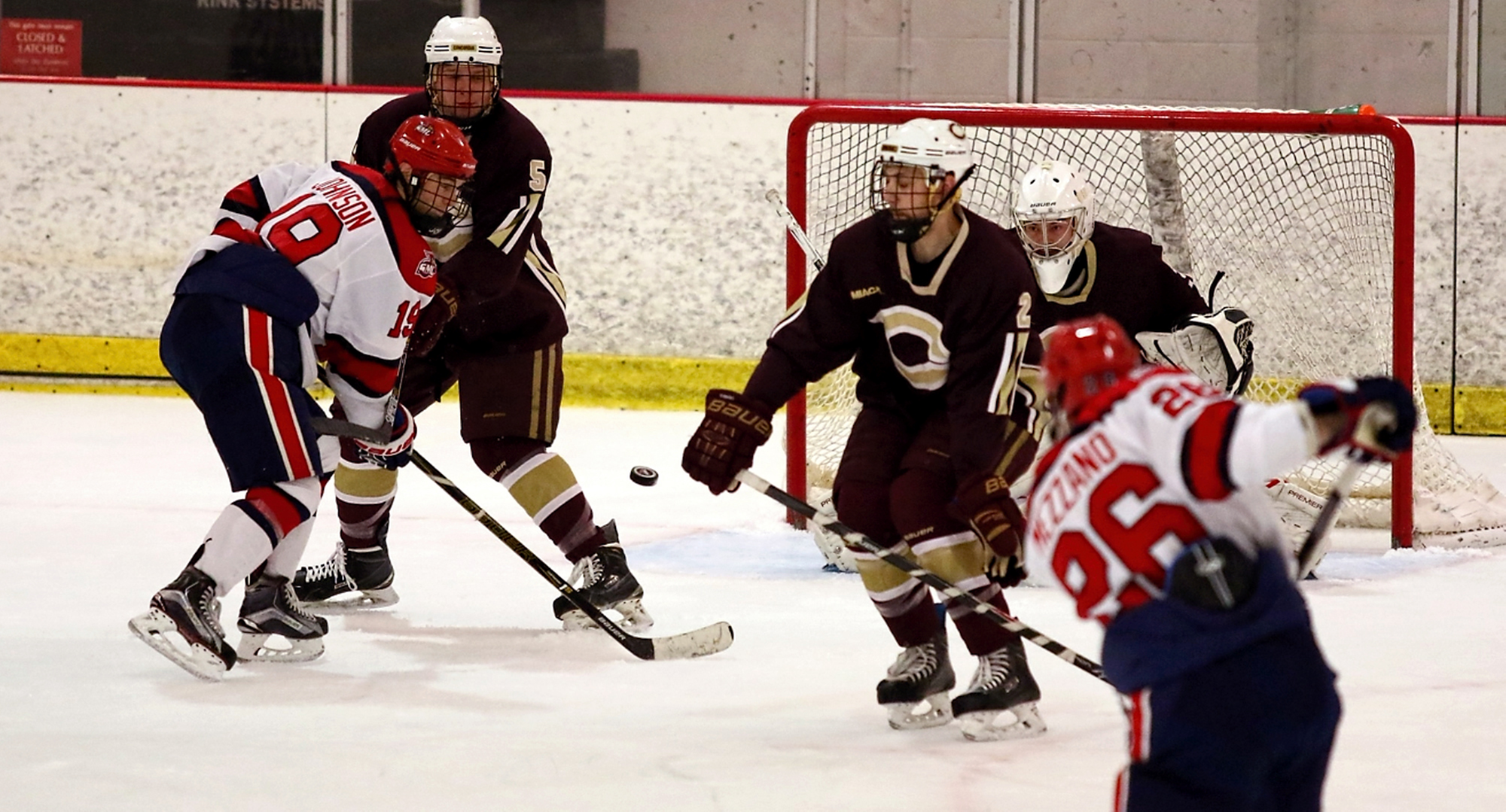 The Cobber defense shut down the St. Mary's power play and goalie Sam Nelson made 38 saves in the Cobbers' 3-2 win at St. Mary's. (Photo courtesy of Ryan Coleman, D3photography.com)