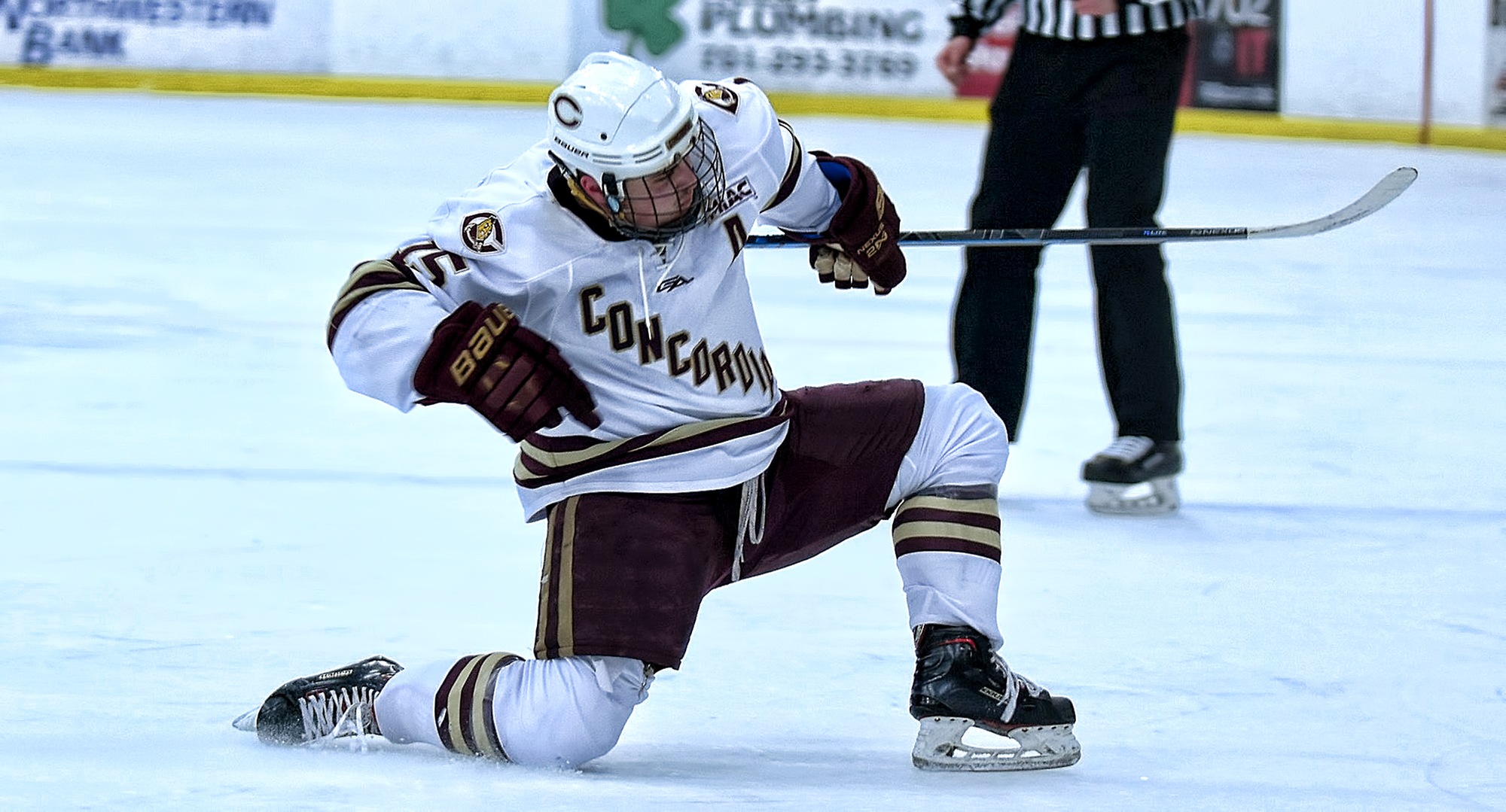Senior Mario Bianchi celebrates his game-winning goal in the second period of the Cobbers' 2-1 win over St. John's.
