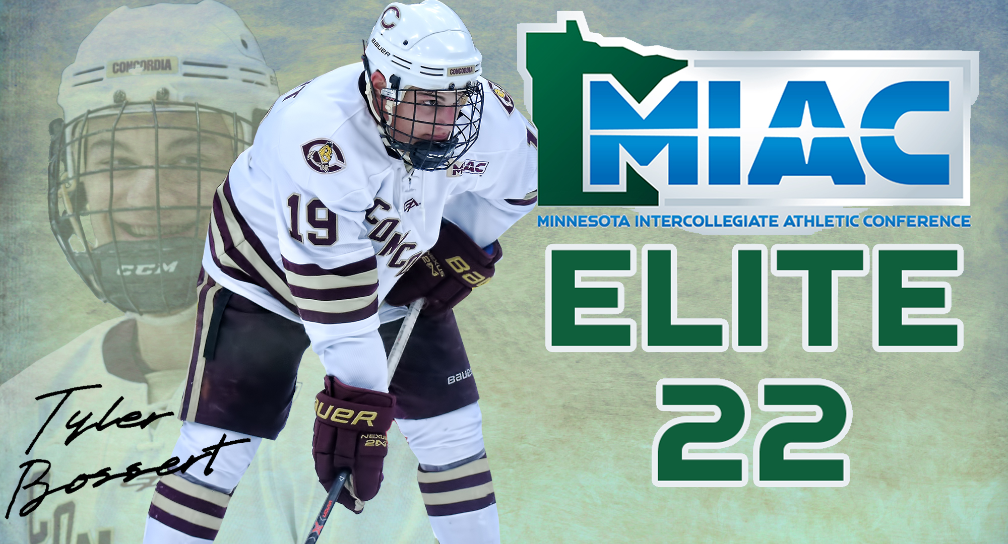 Tyler Bossert, who has a 3.98 GPA while majoring in Business, was named the winner of the MIAC Elite 22 award.