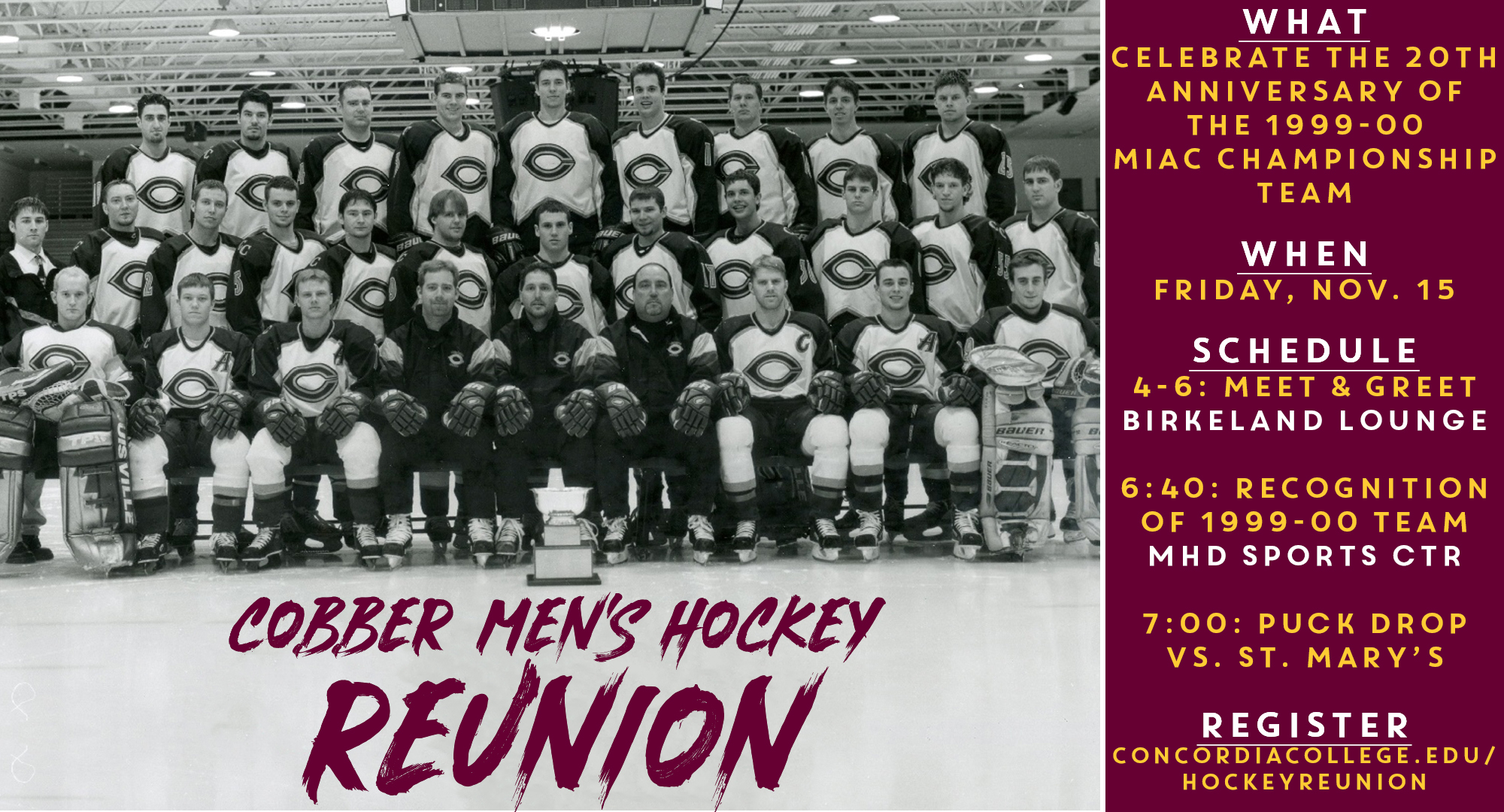 Cobber men's hockey reunion on Nov. 15.