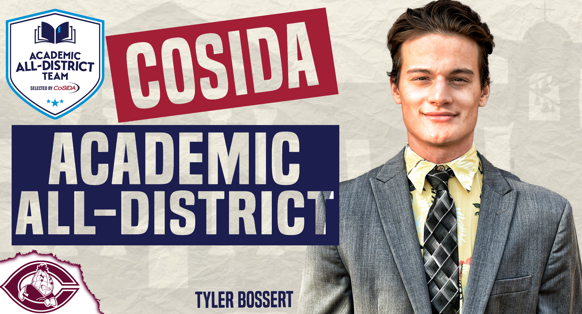 Concordia senior Tyler Bossert was named to the CoSIDA  Academic All-District At-Large Team. He has a 3.89 GPA while majoring in Finance.