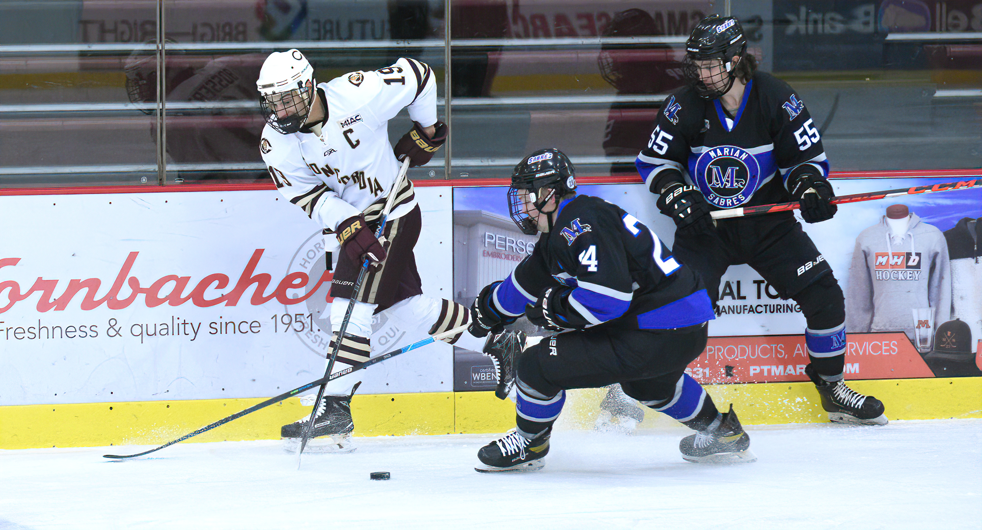 Senior All-American Tyler Bossert scored the Cobbers' second goal in their series finale with Marian.