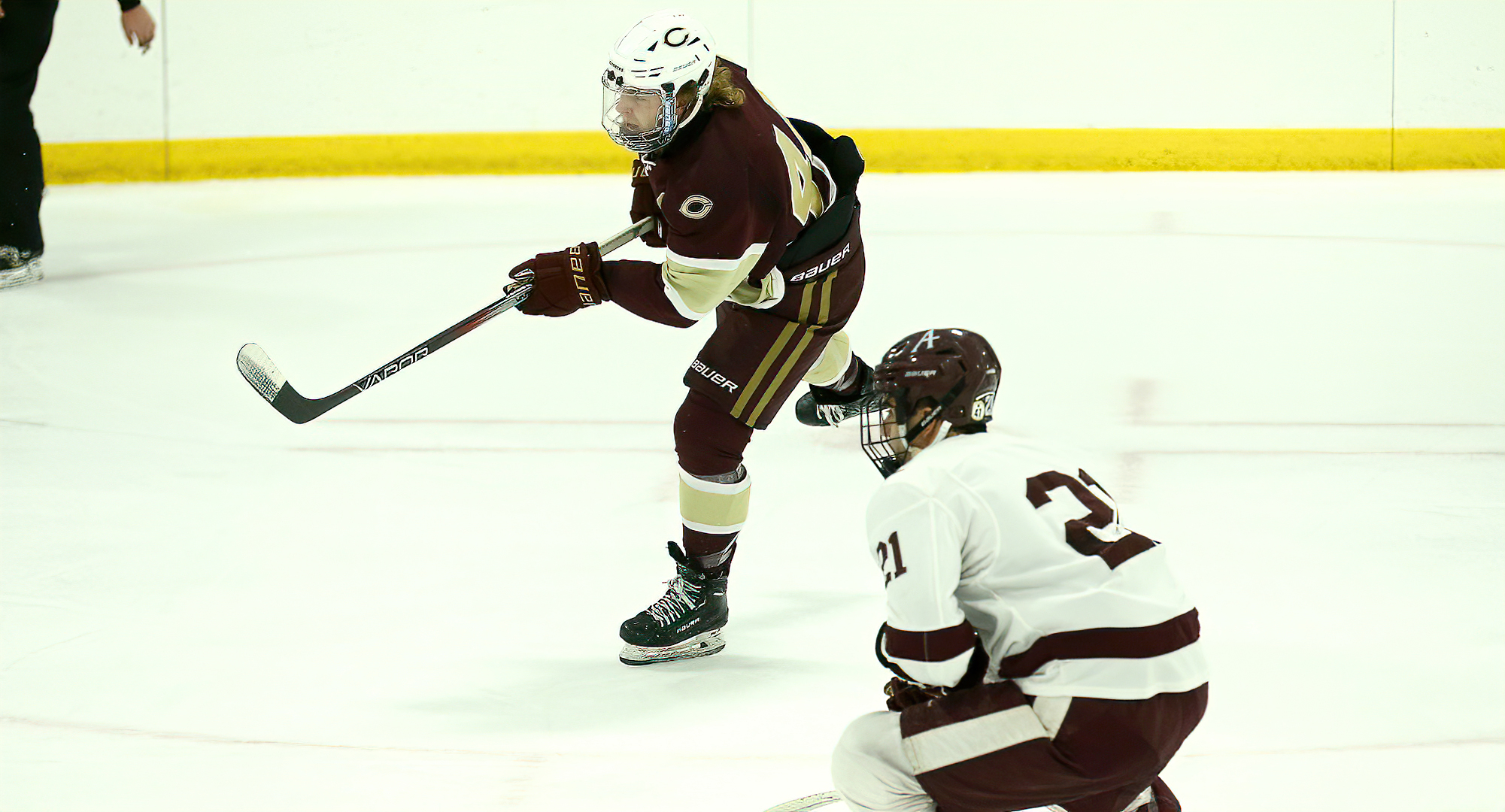 Isaac Henkemeyer-Howe snaps home a goal in Cobbers' game at Augsburg. (Photo courtesy of Ryan Coleman, d3photography)