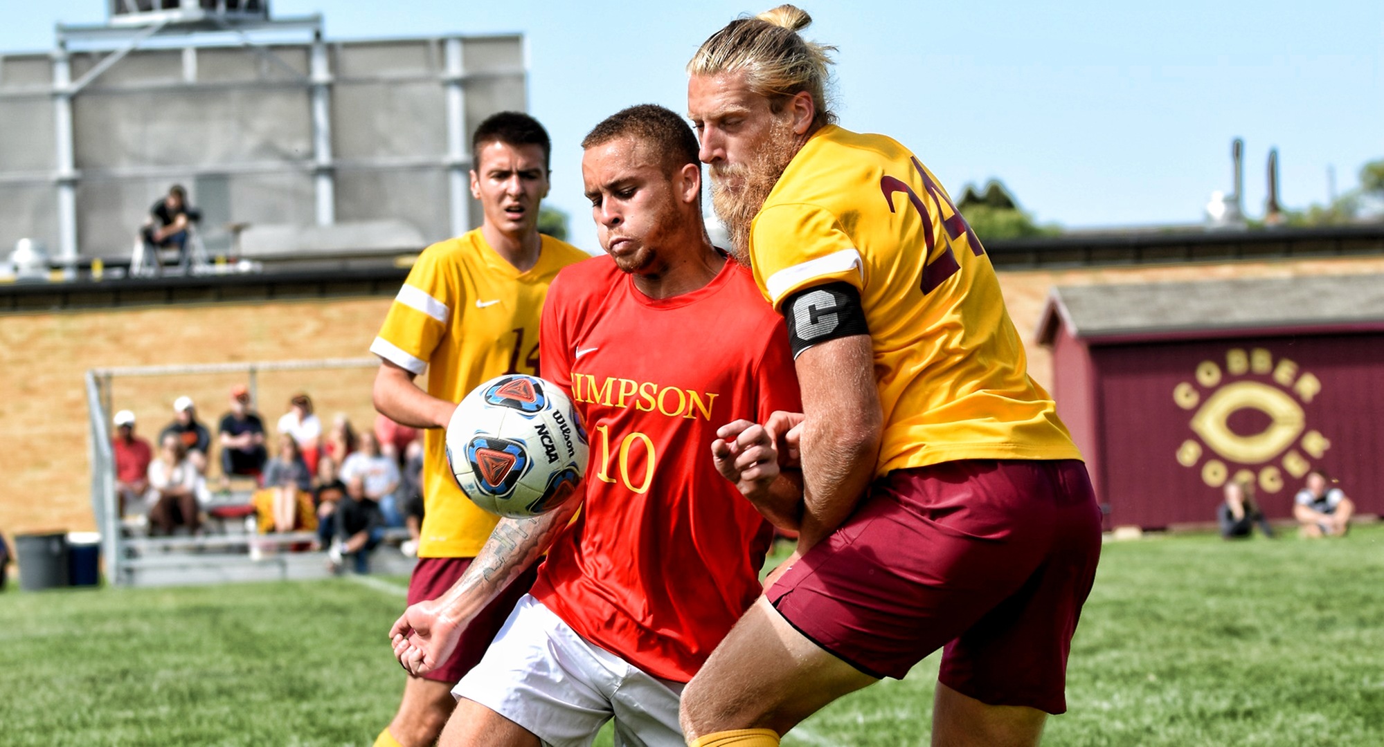 Senior Austin Peterson scored the game-winning goal in the Cobbers' win over Simpson.