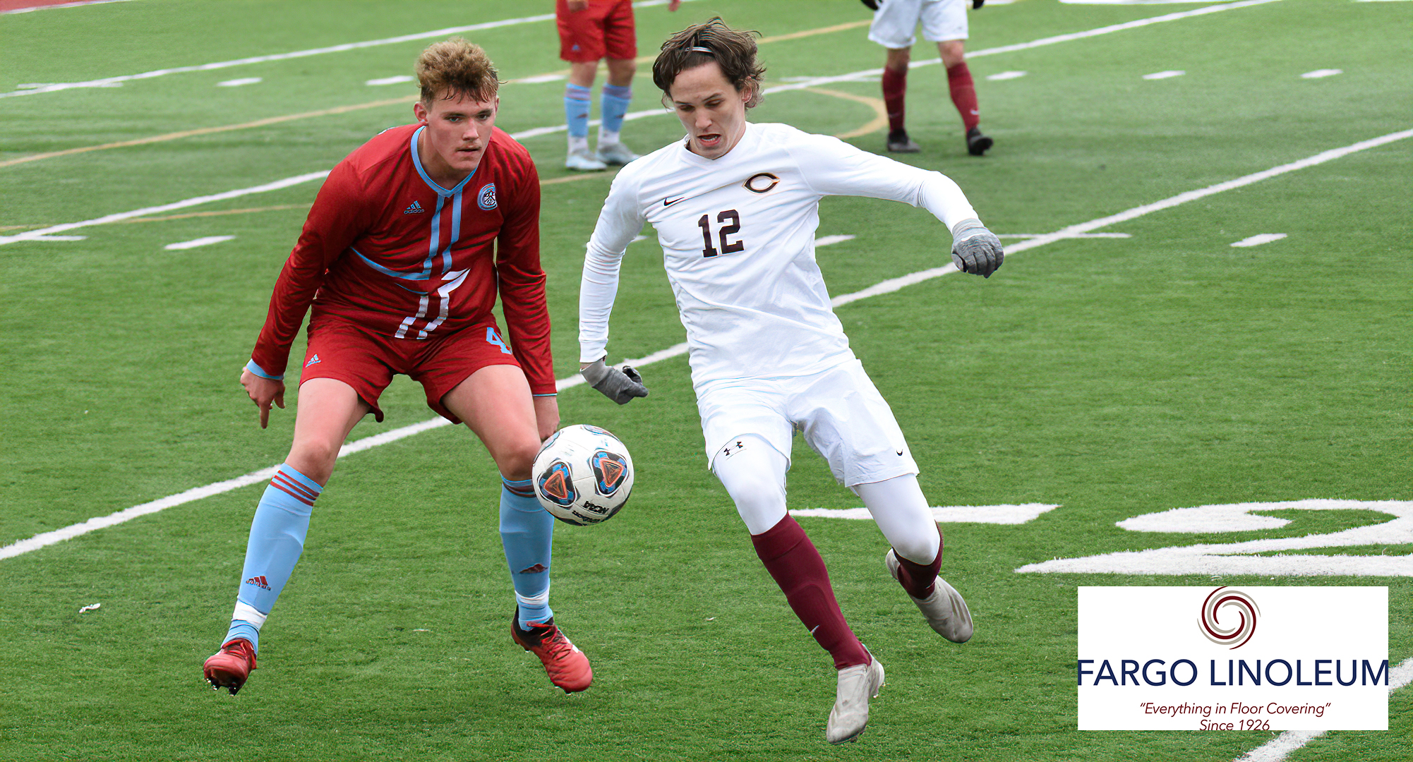 Sophomore Sondre Rygg controls the ball in the first half of the Cobbers' home opener against St. John's. He scored his team-leading second goal of the year in the second half.