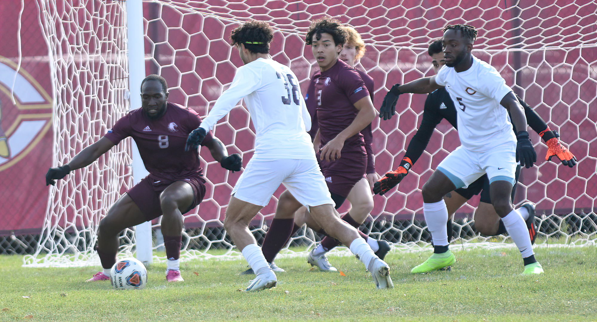 Freshman Yousif Alshihmani (#38) gets ready to shoot in the first half of the Cobbers' 2-1 vs. Augsburg. Alshihmani' shot gave CC a 1-0 lead.