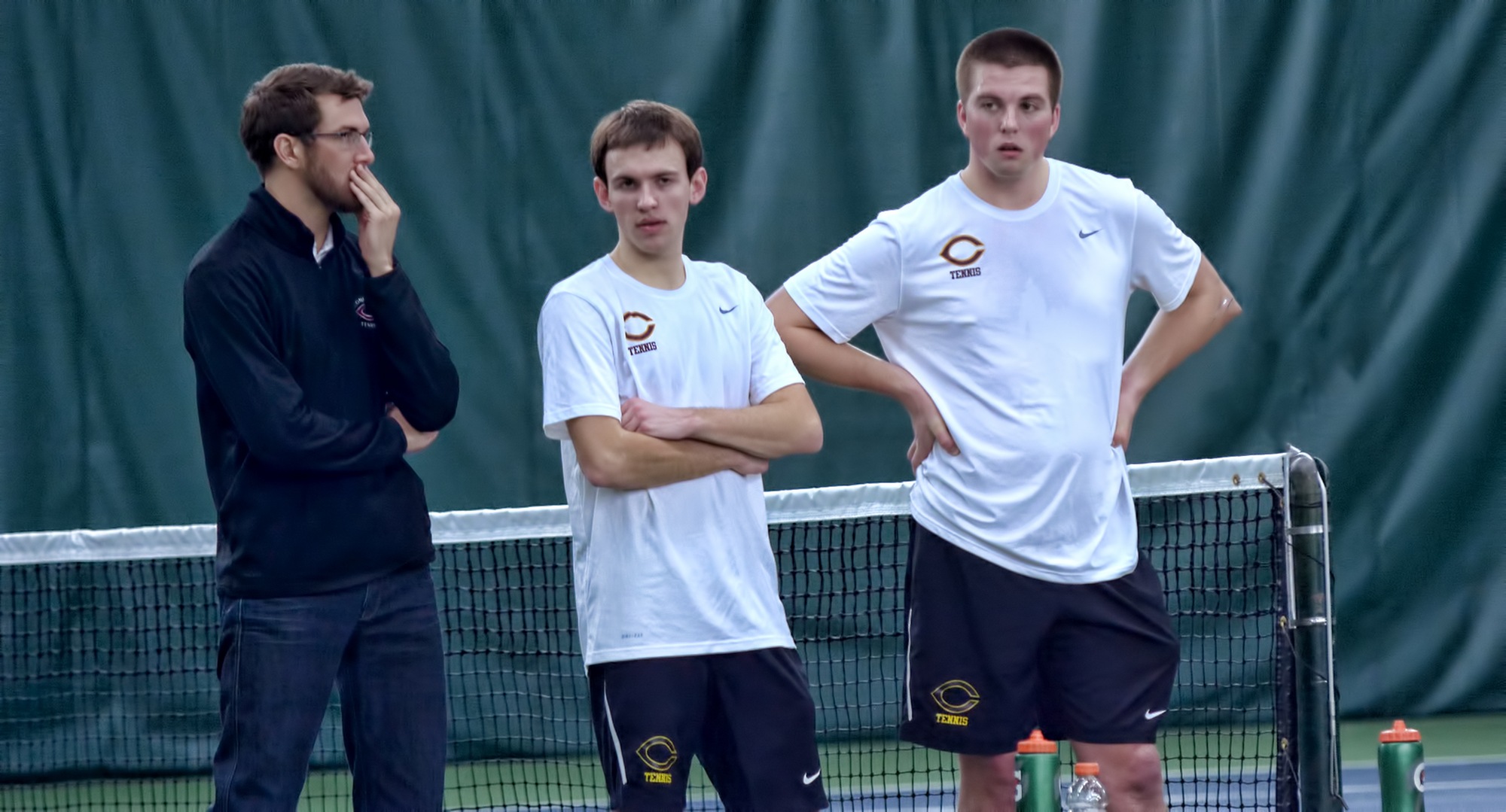 David Youngs (L) and Isaac Toivonen picked up where they left off last year after their All-Conference play as they won 8-3 at No.1 singles and helped the Cobbers beat St. Scholastica 8-1.