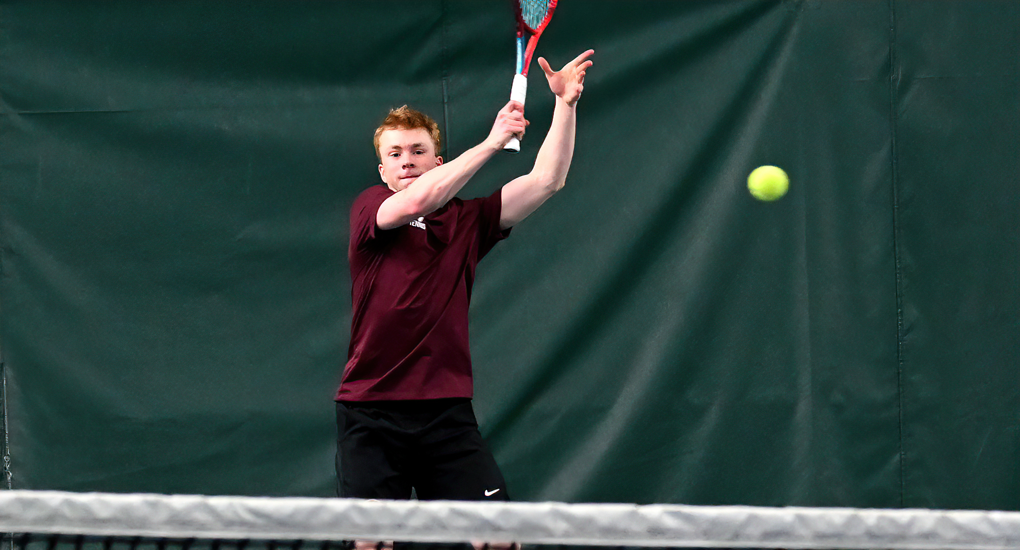 Freshman Hunter Rice claimed one of the three team points against St. Schloastica as he posted a win in the super-set tie-breaker at No.5 singles.