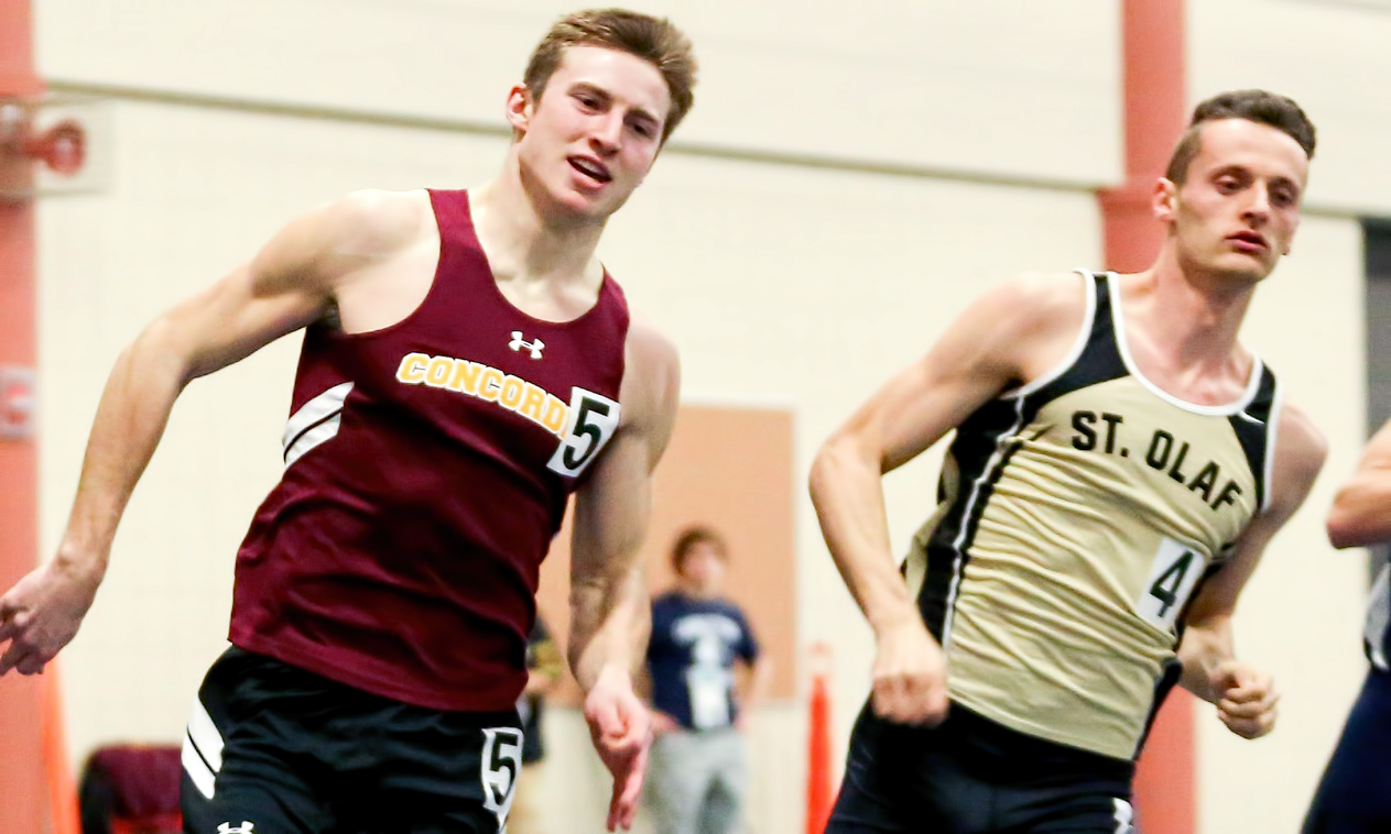 Freshman David Supinski broke the school record in the 600 meters which had been in the books since 1979 at the MIAC Indoor Meet. (Photo courtesy of Nathan Lodermeier)