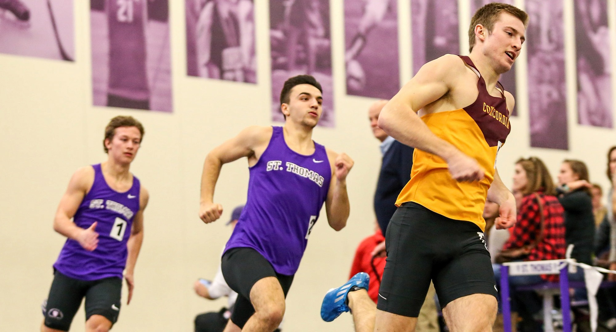 Sophomore David Supinski races to breaking his own school record in the 600 meters on Saturday at the MIAC Meet. (Photo courtesy of Nathan Lodermeier)