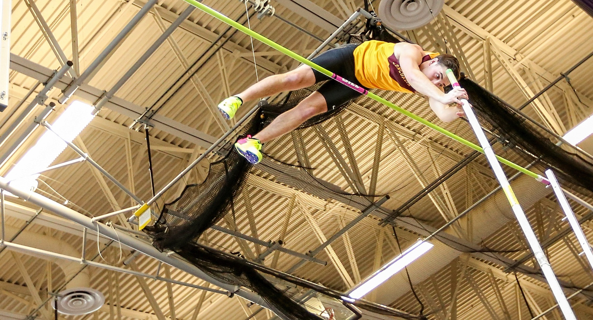 Junior Eli Beachy broke the school record in the pole vault at the Ole Qualifier. (Photo courtesy of Nathan Lodermeier)