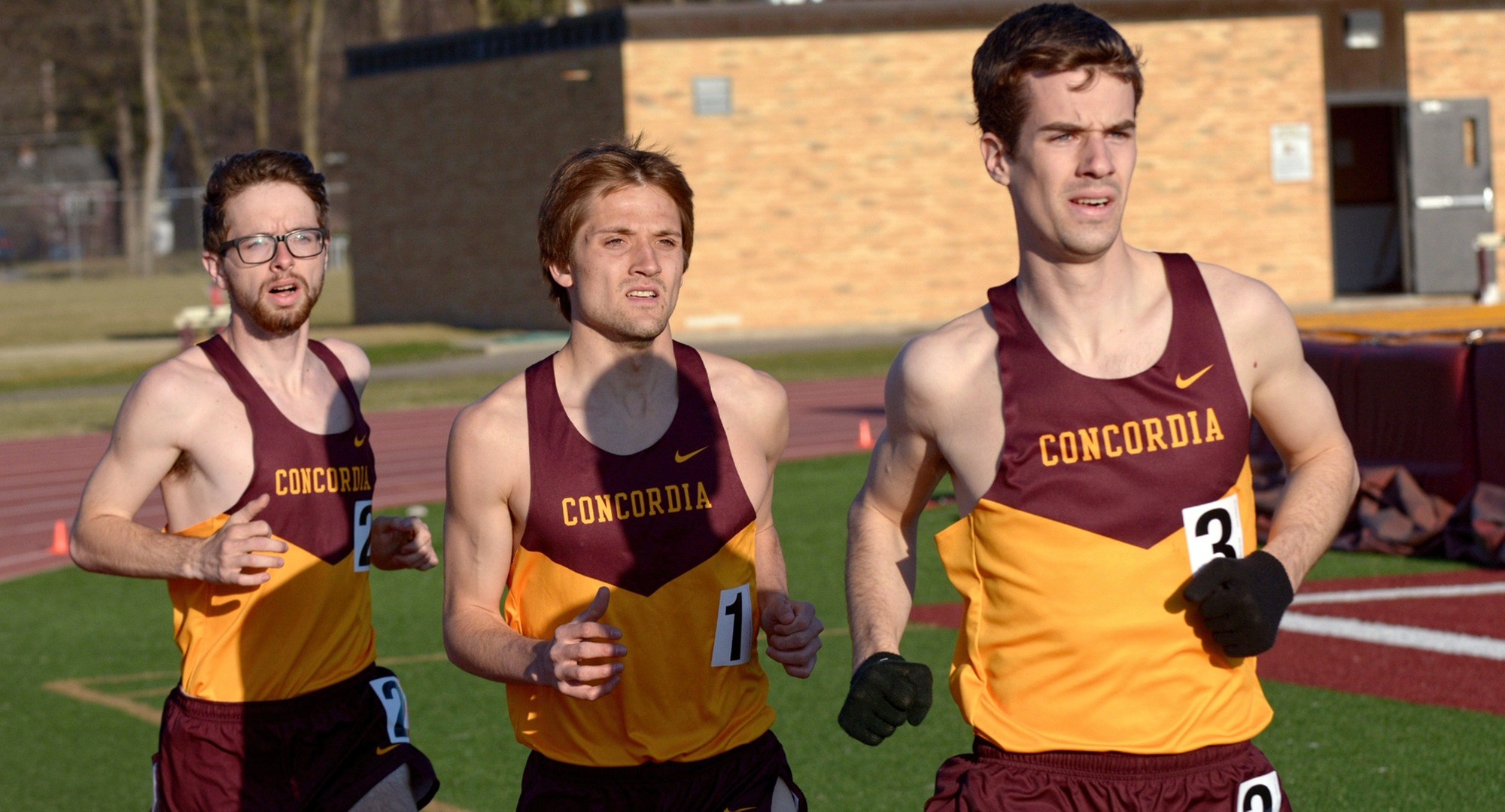 The Cobber distance trio of Matthew Lillehaugen (R), Brandon Quibell  and Eric Wicklund (L) all had success at the Drake Relays and the Al Cassell Relays at Jamestown.