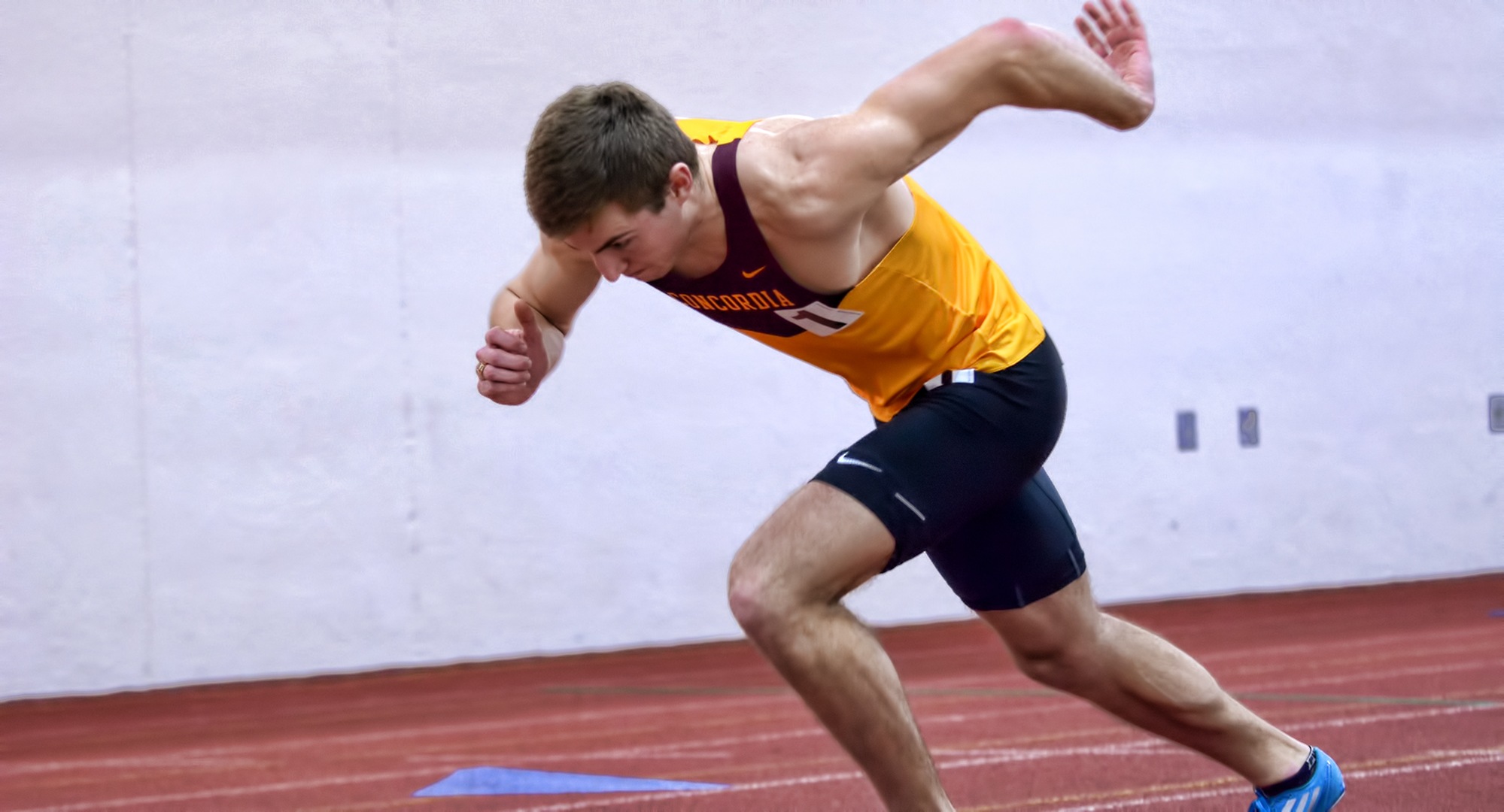 Senior David Supinski gets out of the blocks on his way to winning the 600 meters at the season-opening Cobber Open.