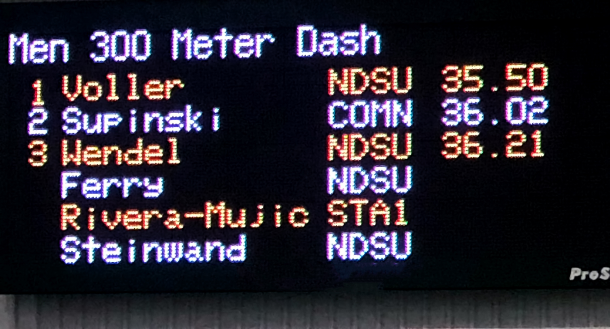 The scoreboard at NDSU flashed the time of David Supinski which was a new school record.