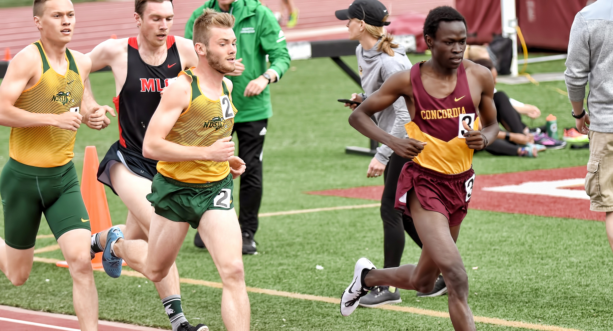 Sophomore Munir Isahak breaks away from a pack during fourth-place finish in the 1500 meters at the Cobber Twilight.