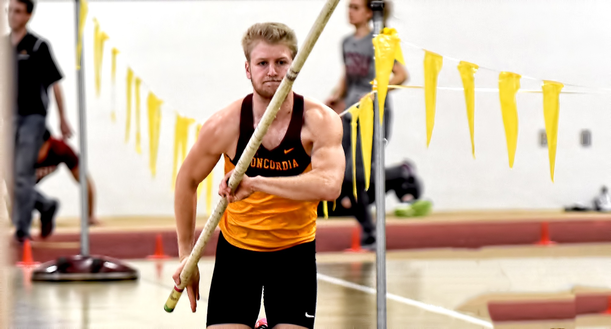 Matt Bye posted the top height in the pole vault in the MIAC heptathlon which helped him earn his second straight conference indoor multi-event crown.