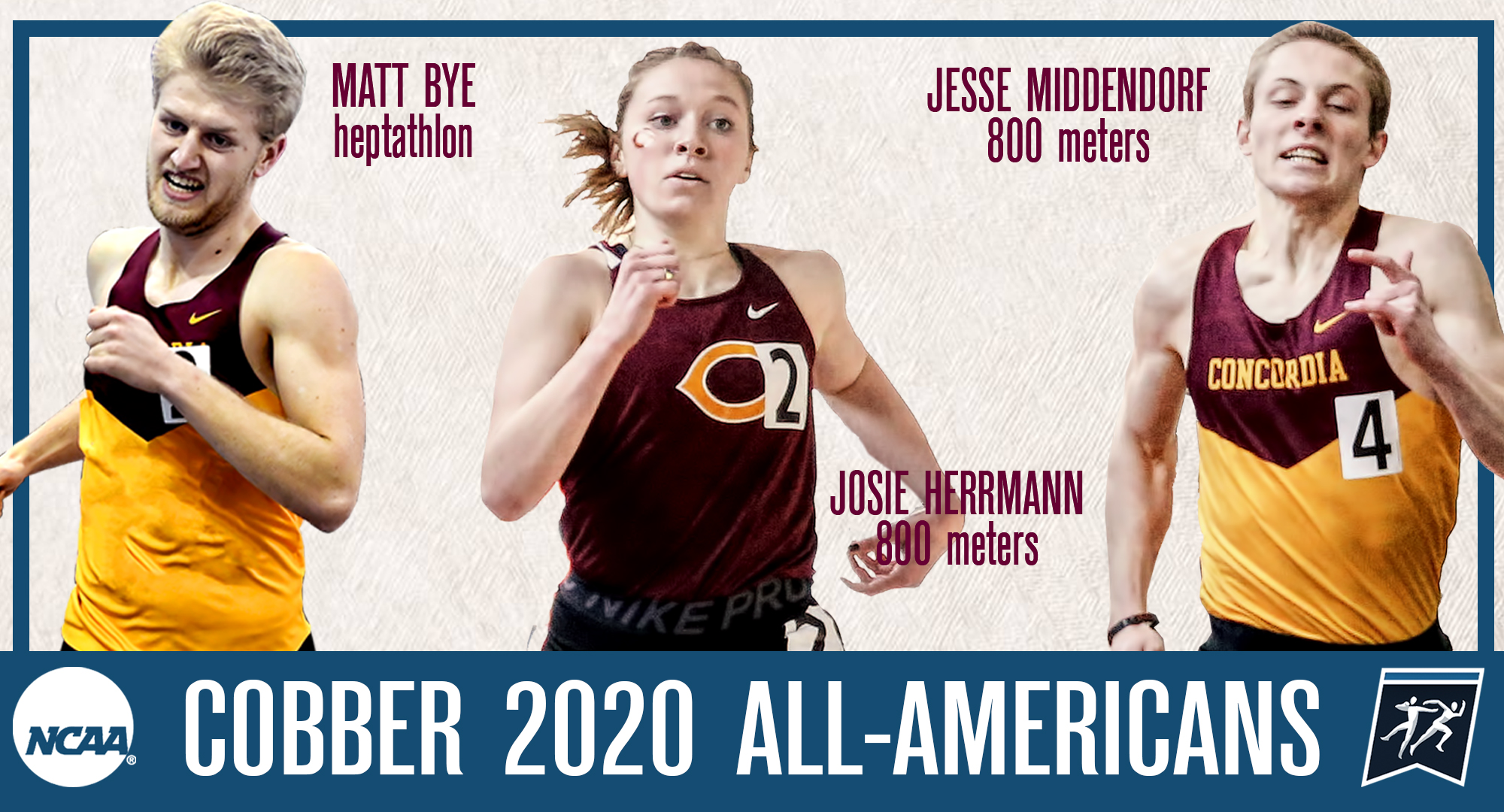Matt Bye, Josie Herrmann and Jesse Middendorf were all named Indoor All-Americans by the NCAA as a result of their national qualifying marks in March.