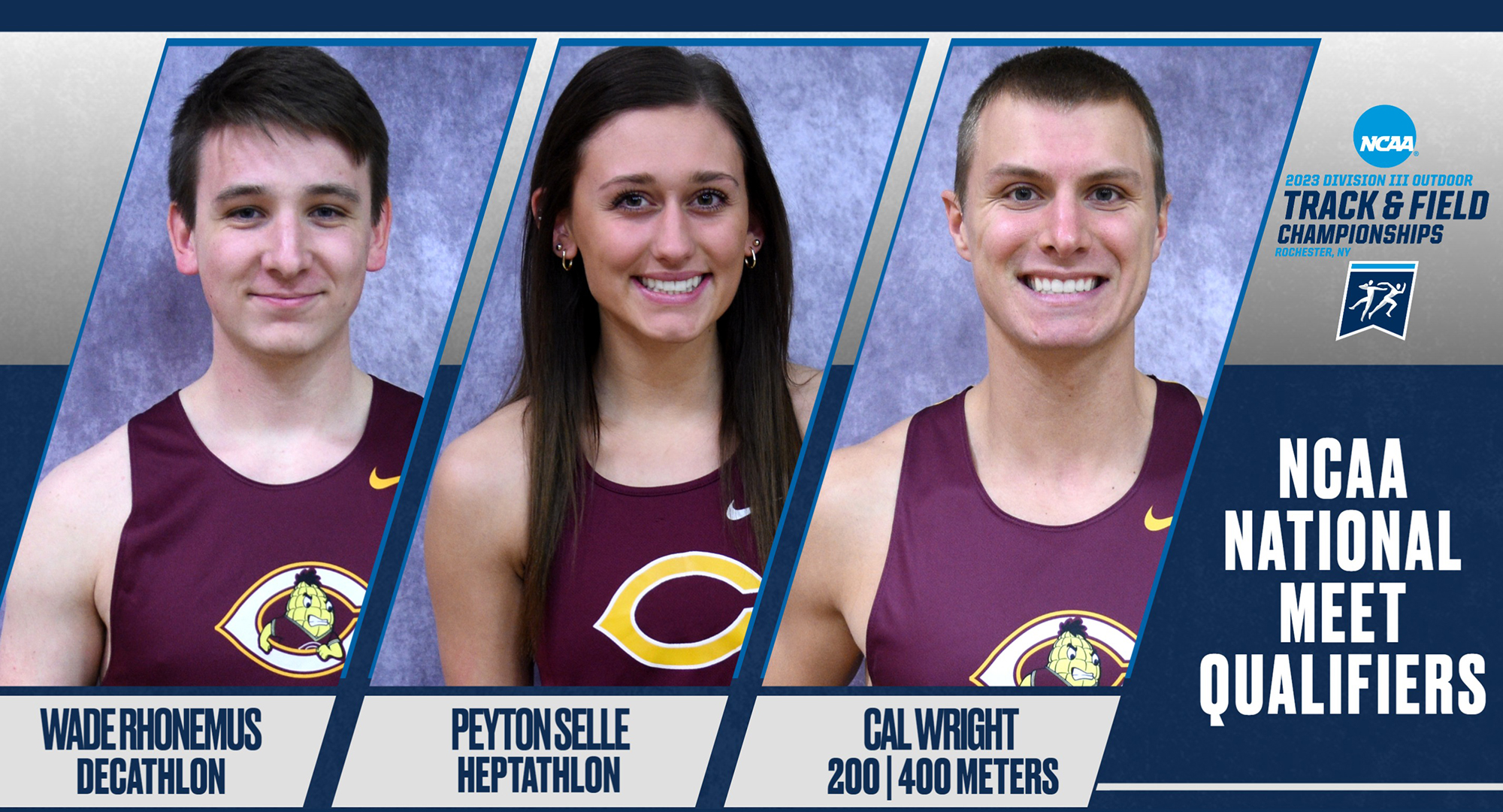 Concordia athletes Wade Rhonemus, Peyton Selle and Cal Wright have all officially qualified for the NCAA Division III National Outdoor Meet.