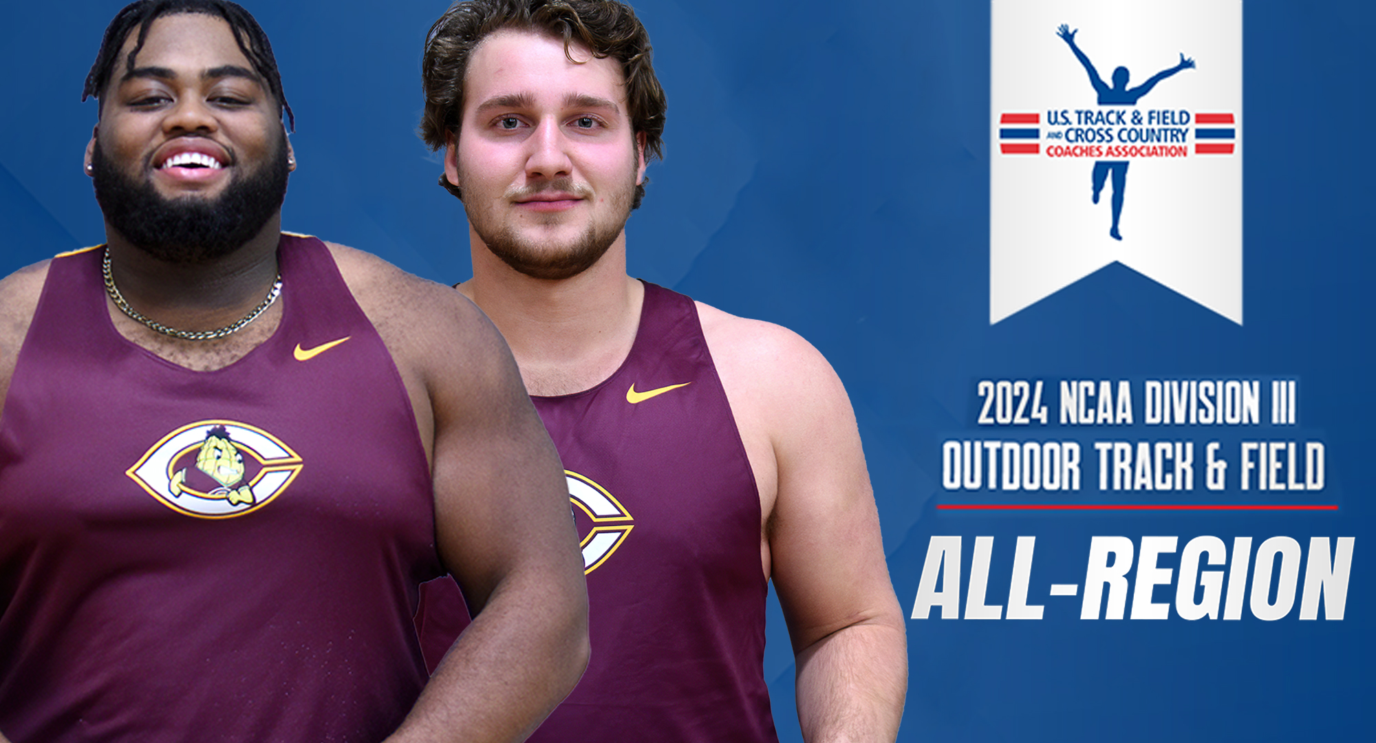 Senior Cooper Folkestad (L) and first-year thrower Elijah Hayes received USTFCCCA All-Region honors for finishing in the Top 5 of an event.