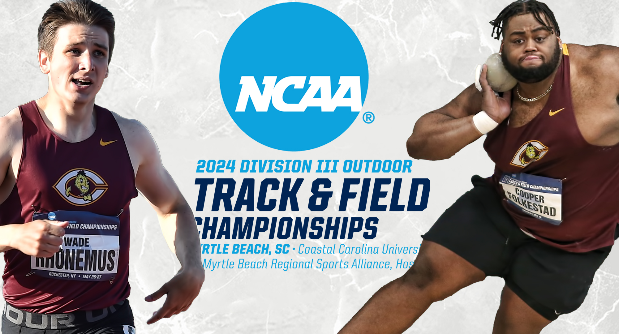 Seniors Cooper Folkestad and Wade Rhonemus will compete at the NCAA Outdoor Championship Meet in Myrtle Beach, S.C.