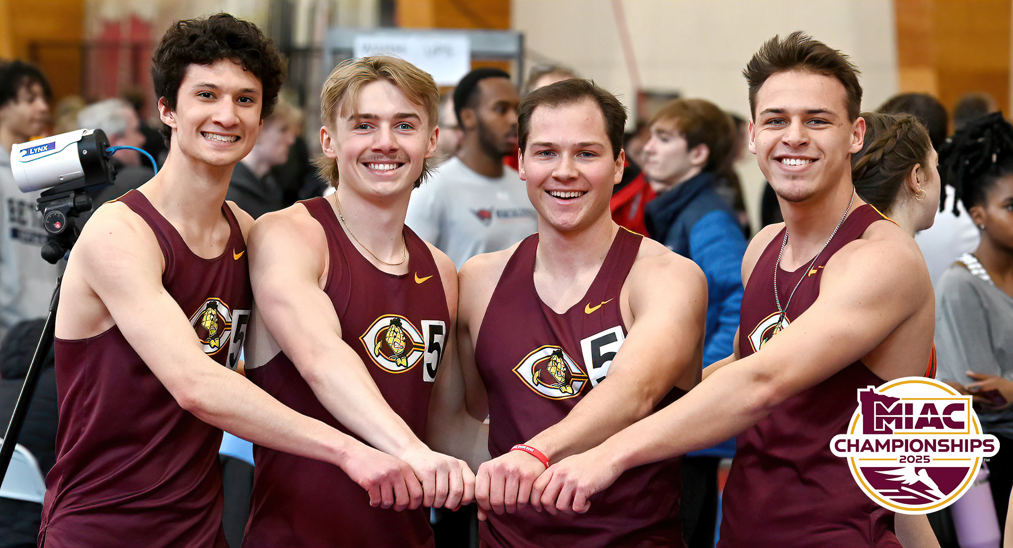 The 4x200-meter relay team of (L-R) Trevor Tiongsnn, Tommy Schreiner, Nolan Morical and Jordan Petron broke the school record.