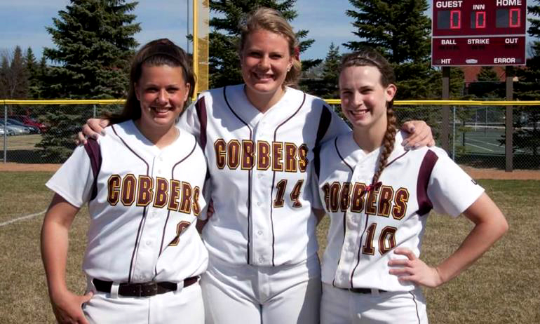 Ashley Tibbetts (L), Hillary Rotunda and Kellie Morehouse all played a big role in the Cobbers' win in the final game of the season.