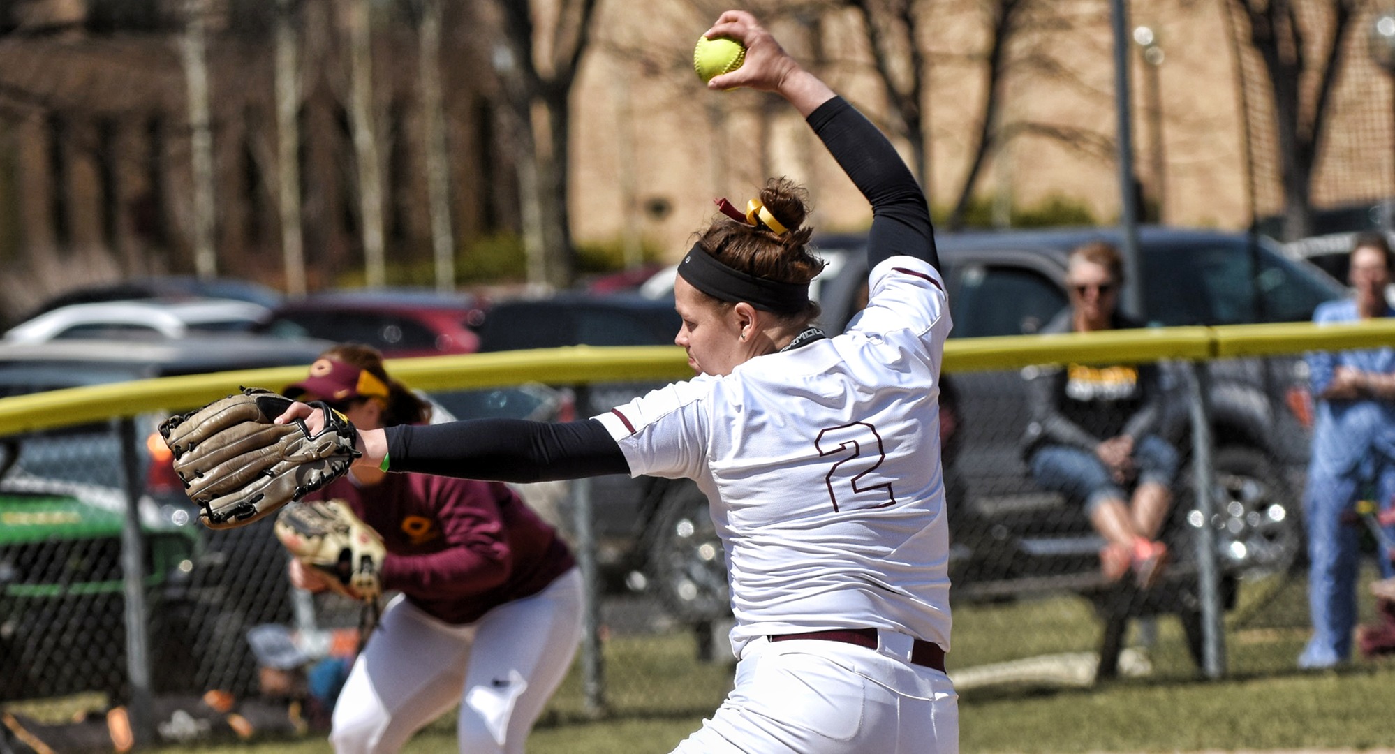 Senior Abby Haraldson delivers a strike during the Cobbers' first game with Augsburg. She recorded eight K's in the game.