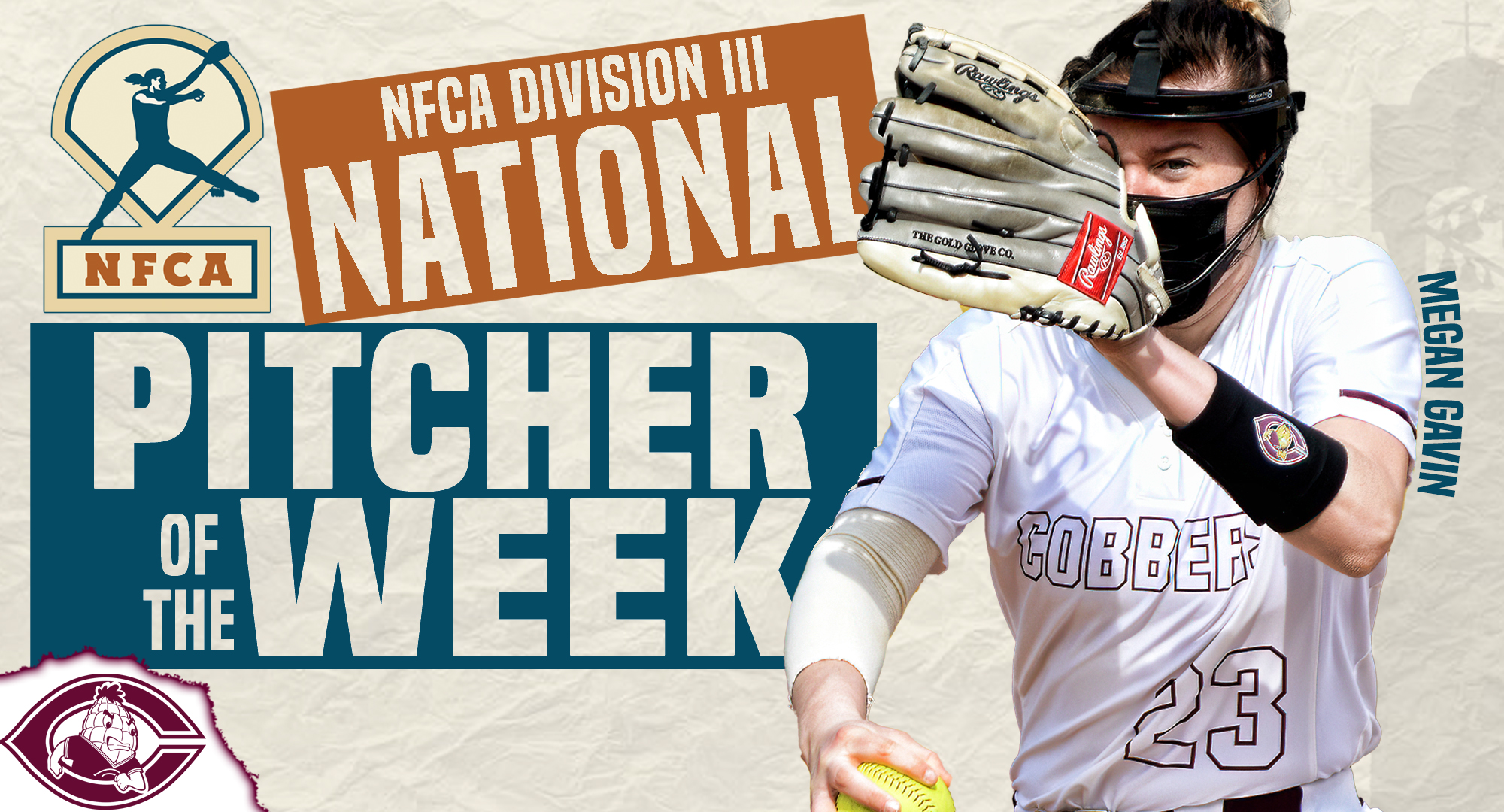 Megan Gavin became the first pitcher in school history to earn Wilson/NFCA National Pitcher of the Week honors after she struck out 36 and had a 0.00 ERA in 17.1 innings.