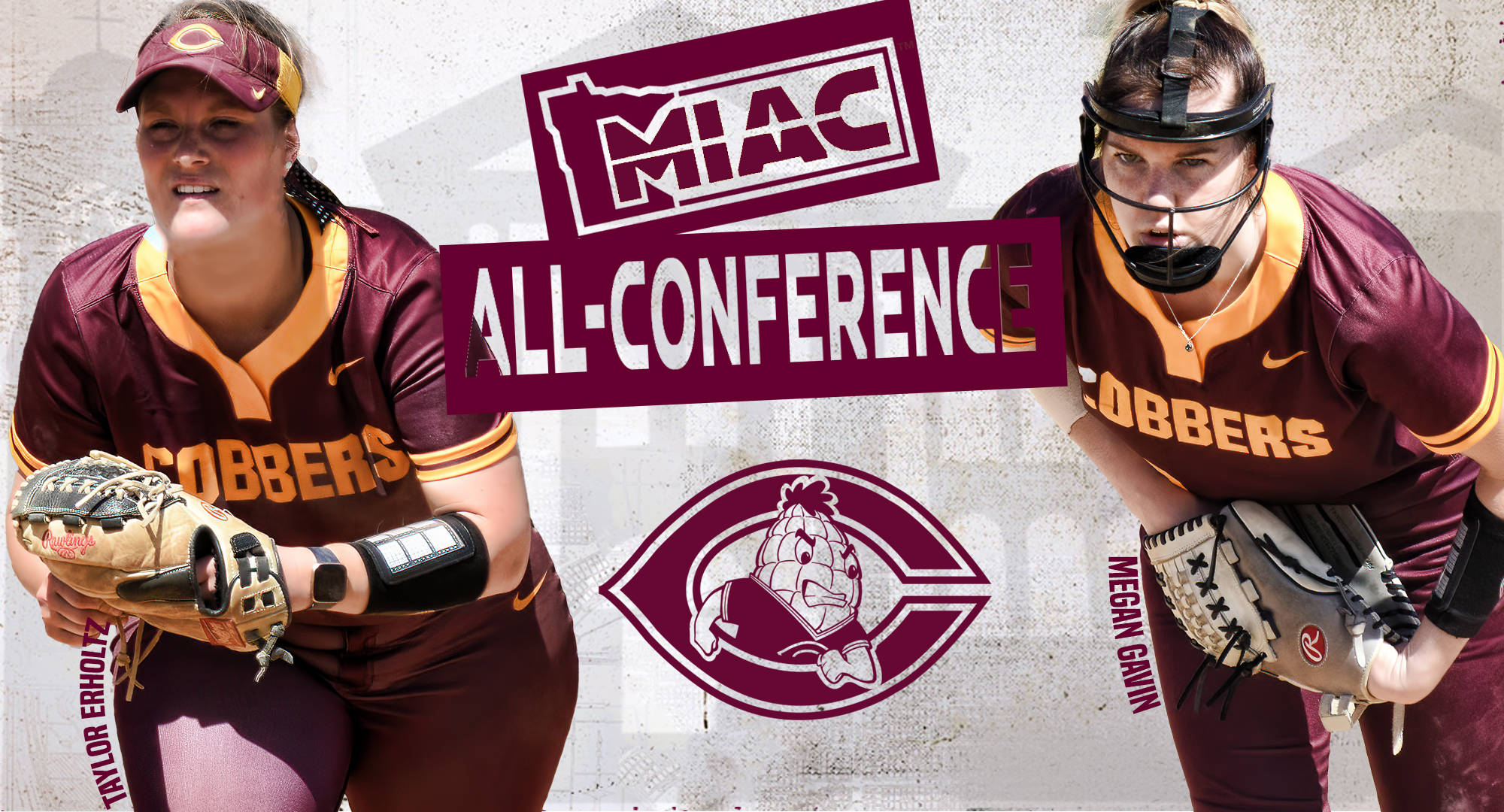Concordia seniors Taylor Erholtz (L) and Megan Gavin capped their conference-playoff season by being voted on the MIAC postseason award list by the league coaches.
