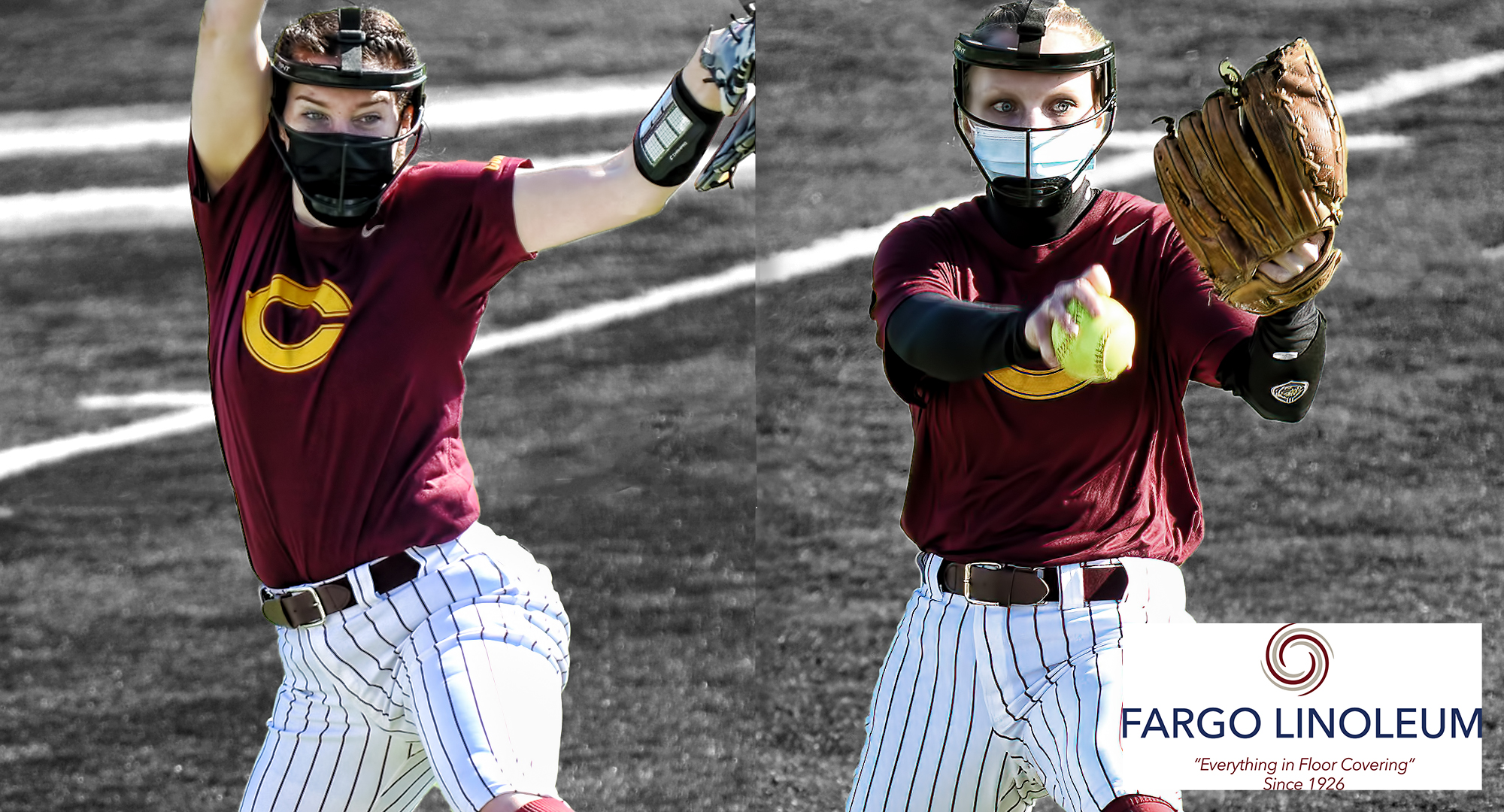 Senior Megan Gavin (L) had 17 strikeouts in Game 1 and sophomore Amber Taylor threw a complete-game shutout in Game 2 of the Cobbers' home opener against Minn.-Crookston.