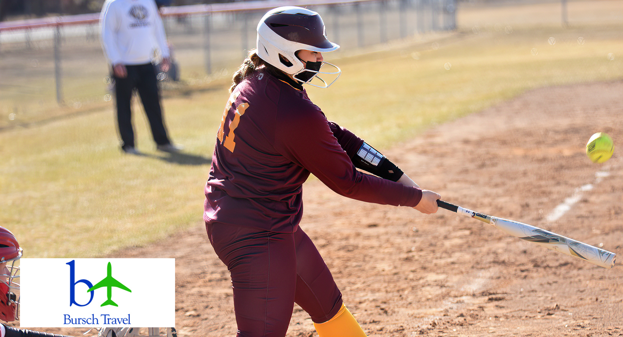 Junior Val Kolstad connects on a pitch and sends it to the left field fence for a double in the Cobbers' 19-10 win over MSU Moorhead in Game 1 of the DH.