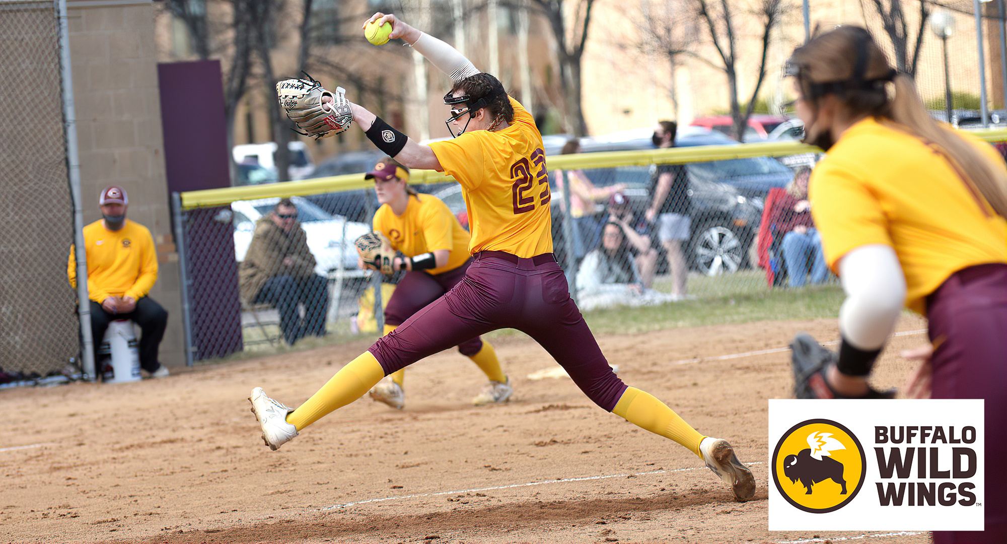 Megan Gavin delivers a pitch in the Cobbers' opener with St. Catherine. She had eight strikeouts in the game and now has 403 for her career.