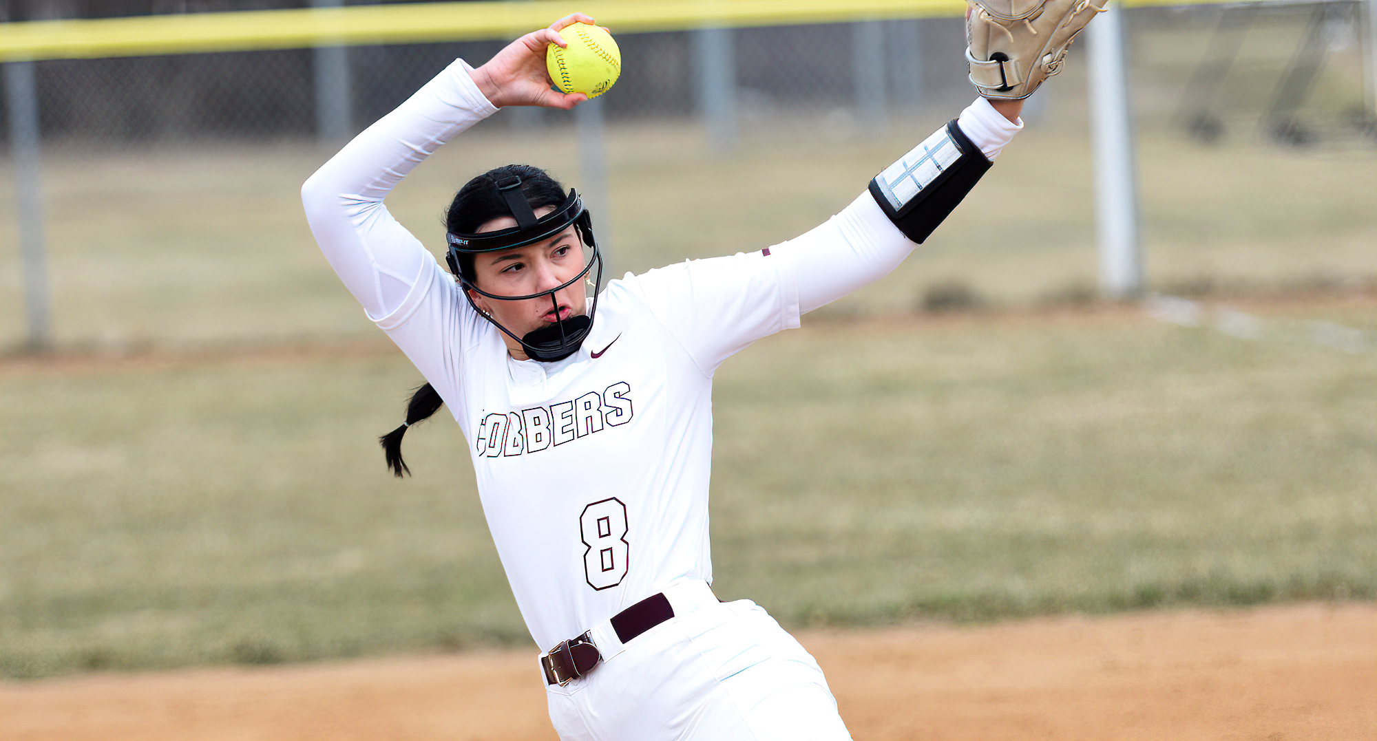 Mallory Leitner got the win in the pitching circle and hit her first collegiate home run as the Cobbers' split their first two games of the 2024 season.